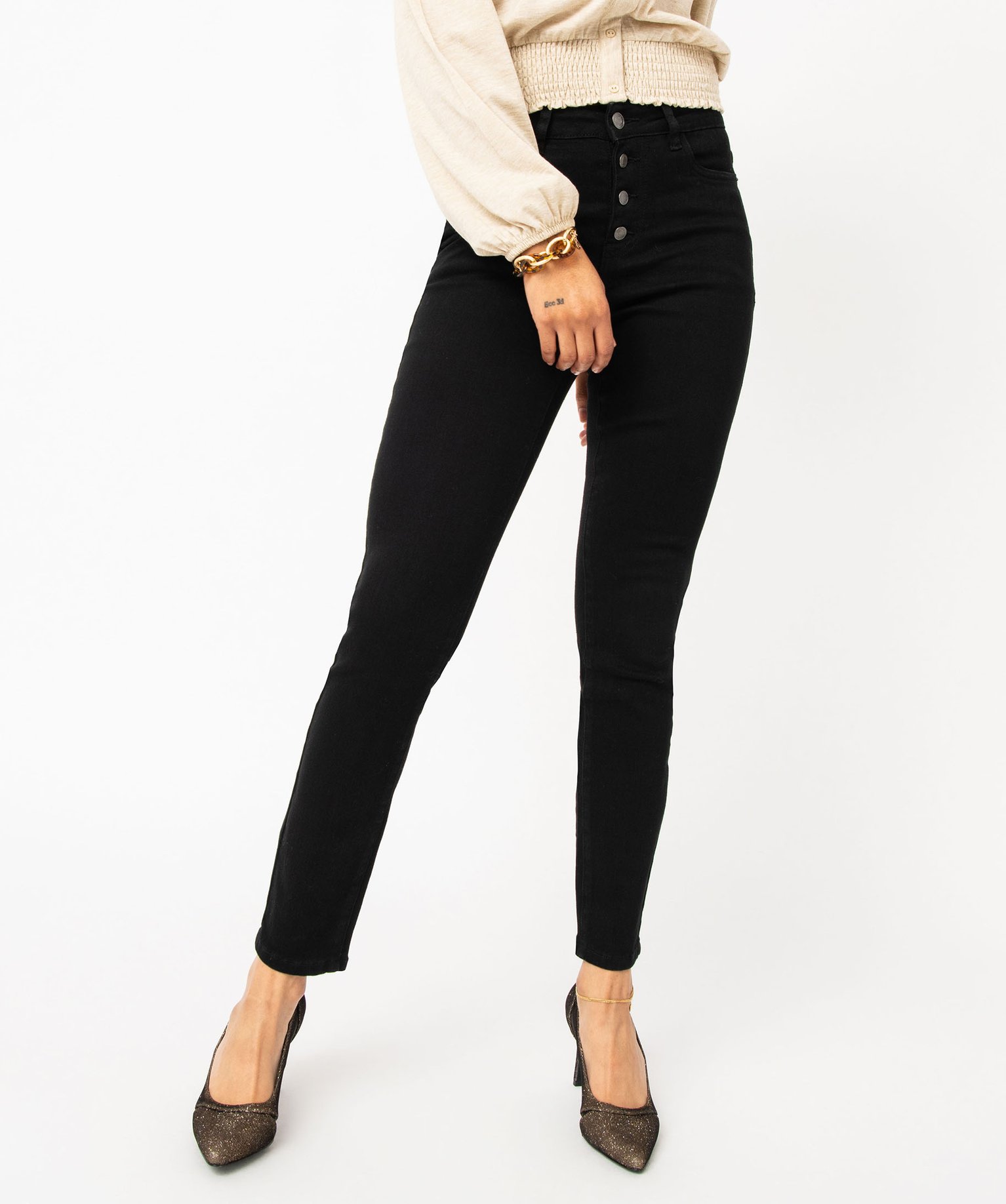 Jean skinny extensible taille haute femme - 40 - noir - GEMO