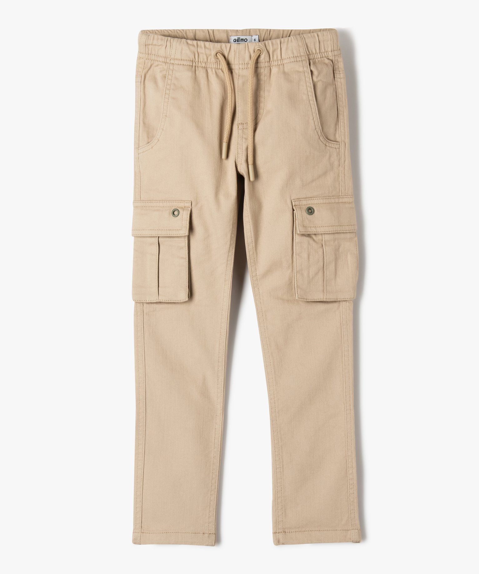 Pantalon en toile avec poches à rabat sur les cuisses garçon - 6 - beige - GEMO