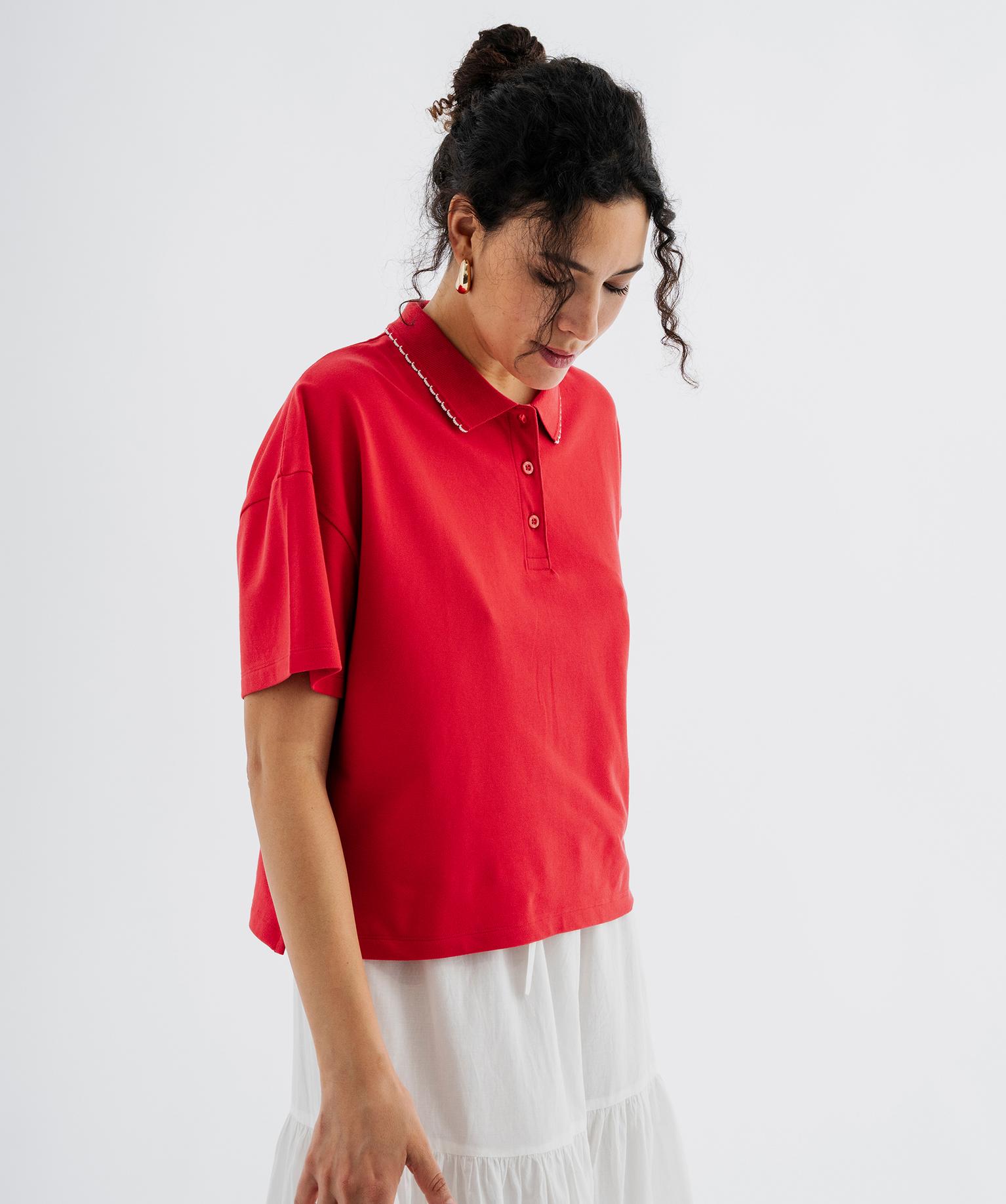 Polo manches courtes coupe large feme - S - rouge standard - GEMO