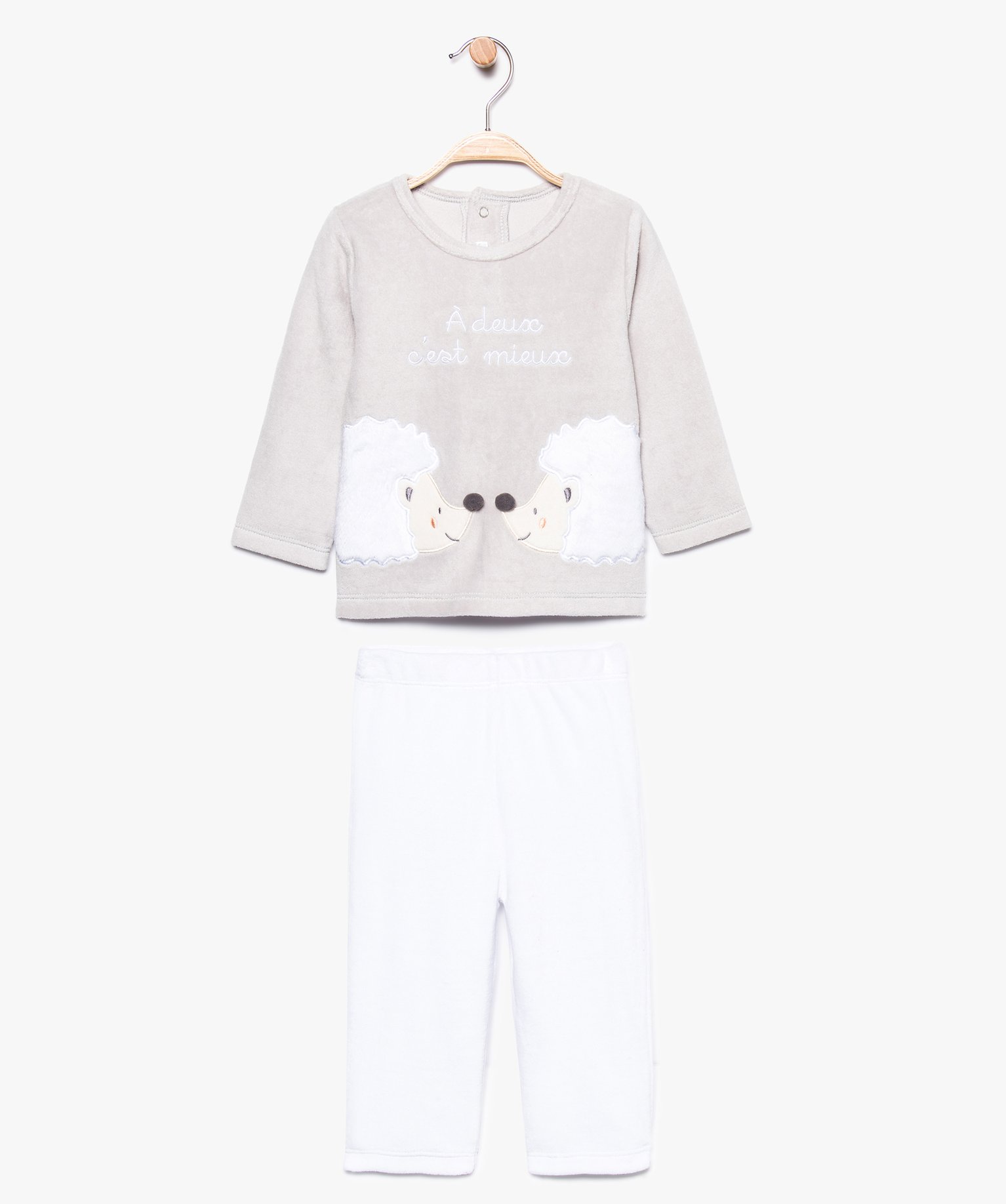 Pyjama Bebe 2 Pieces En Velours Bicolore Motif Herissons Gemo