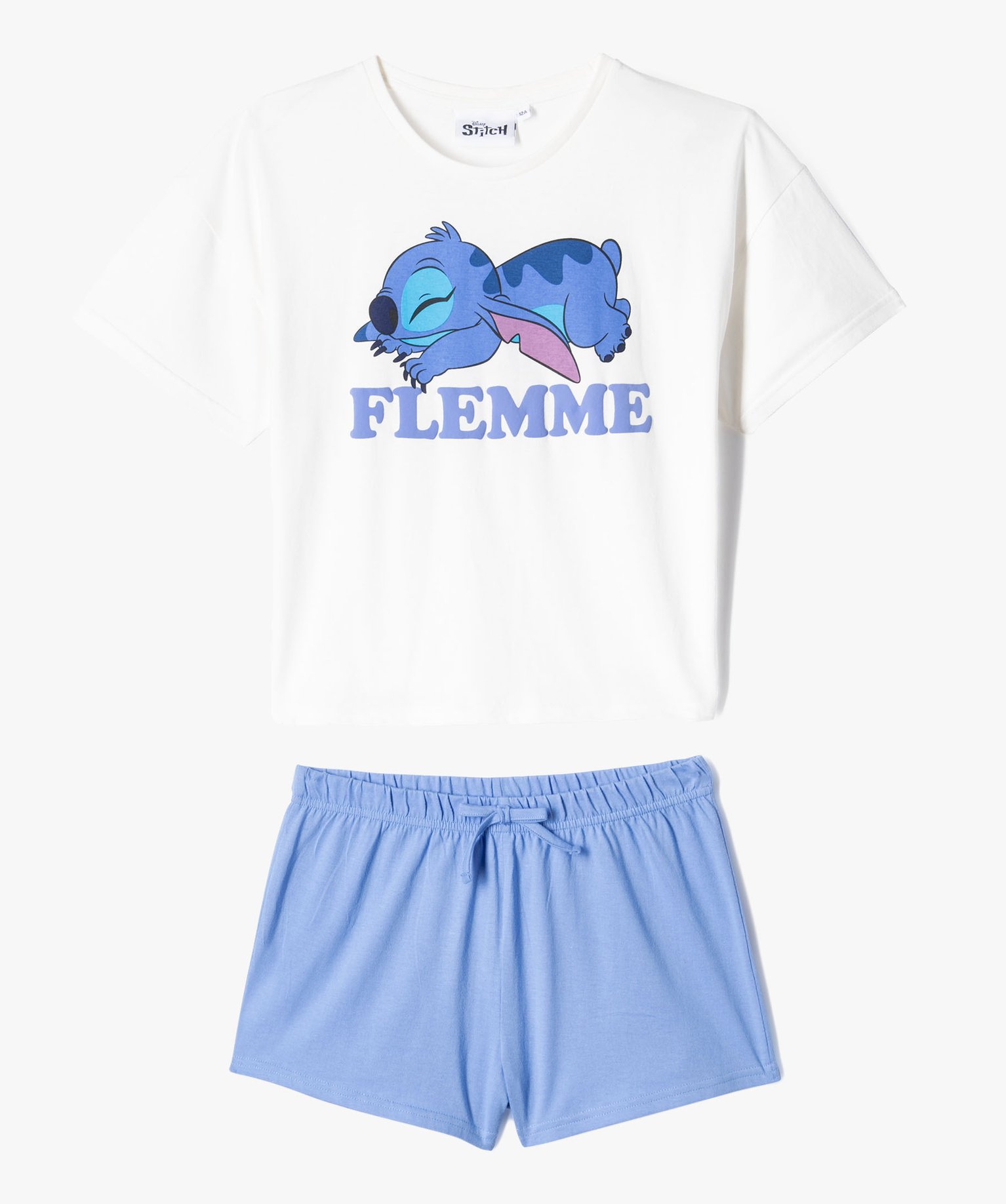 Pyjashort bicolore avec motif Stitch fille - Disney - 10 - blanc - LILO & STITCH