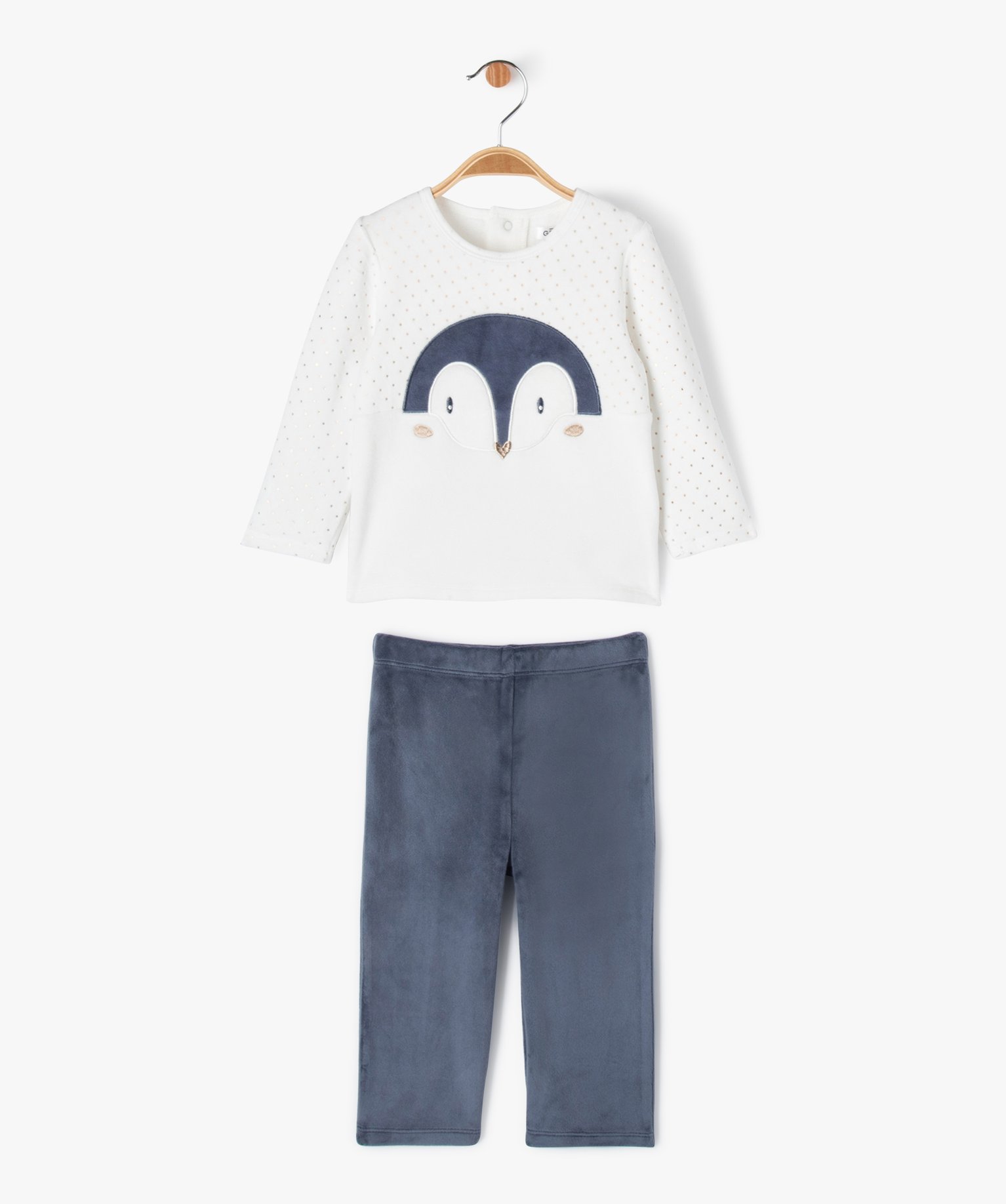 Pyjama 2 pièces en velours avec touches pailletées bébé fille - 12M - marine - GEMO