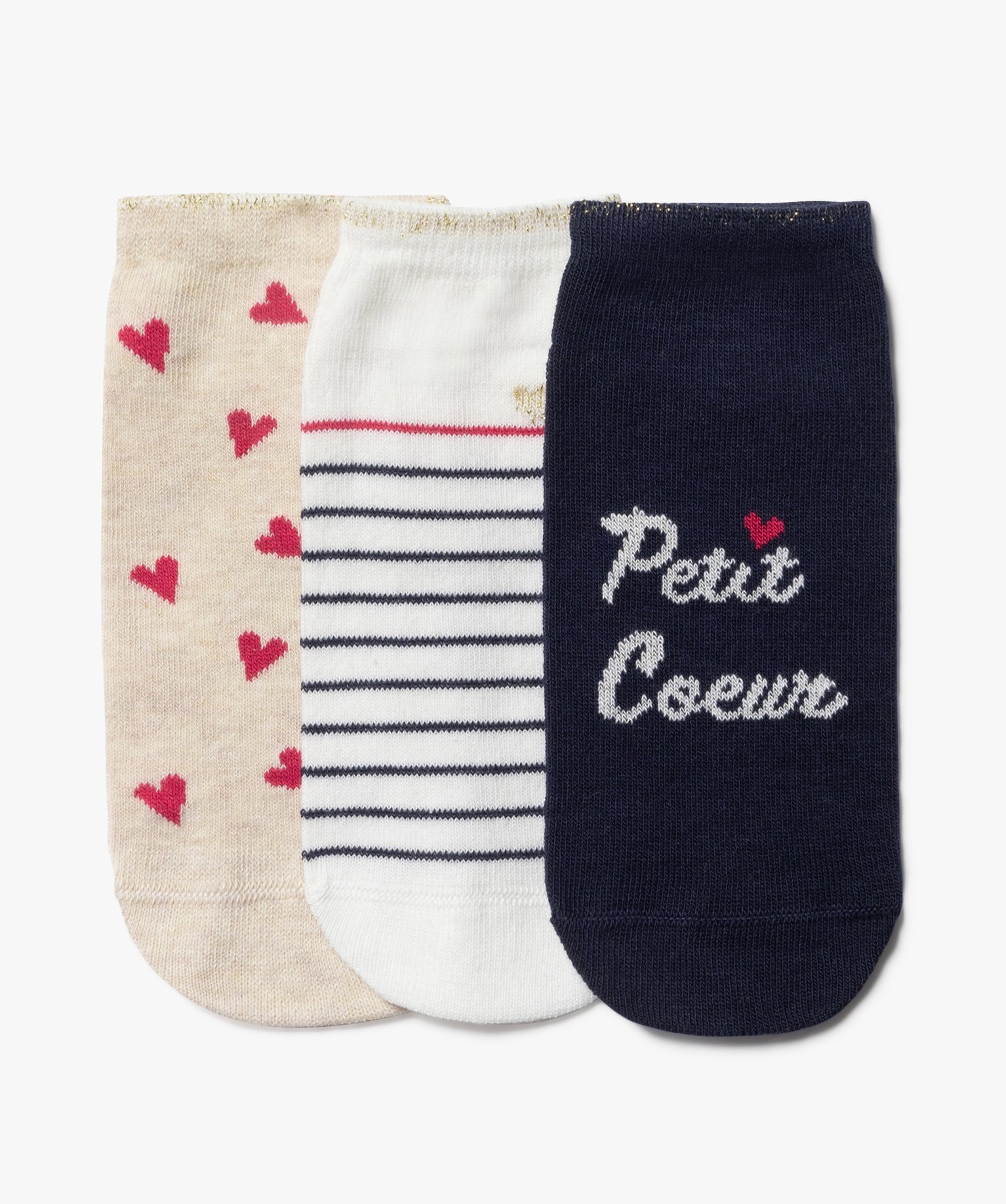 Chaussettes ultra coutes à motif cœurs fille (lot de 3) - 24/26 - blanc standard - GEMO