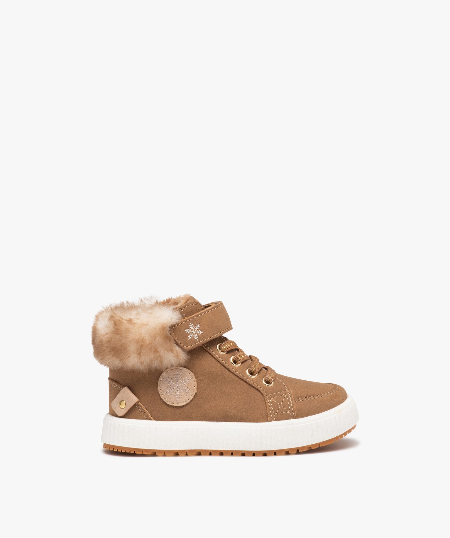 Baskets fille mid-cut unies à col fourré - 23 - beige - GEMO