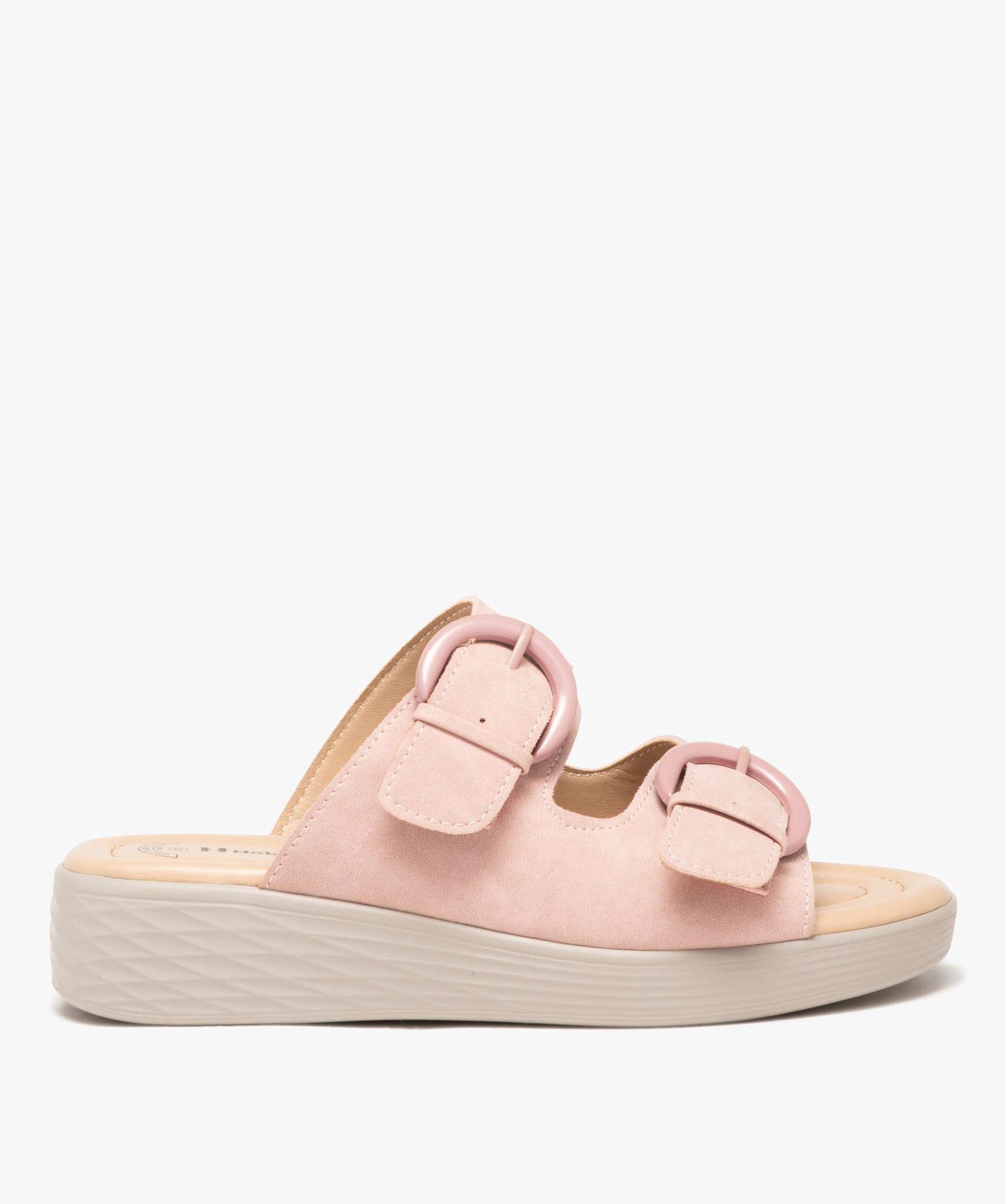 Mules femme confort unies avec brides à boucle en suédine - Hobiz - 39 - rose - HOBIZ