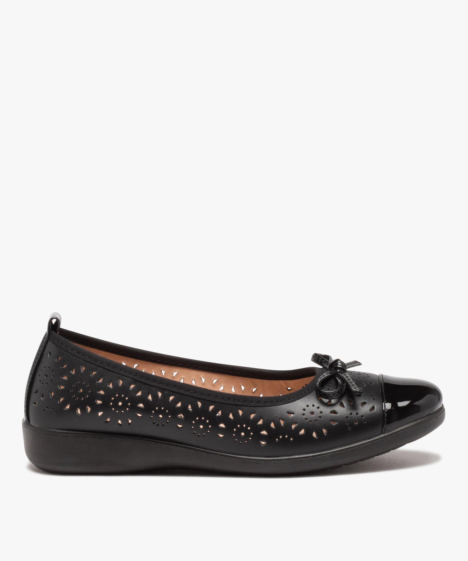 Ballerines femme confort en cuir uni fantaisie ajouré - 36 - noir - GEMO