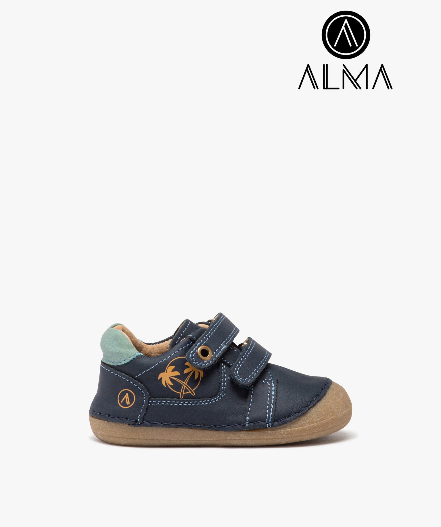 Chaussures premiers pas en cuir souple à double scratch bébé garçon - Alma - 17 - marine - ALMA