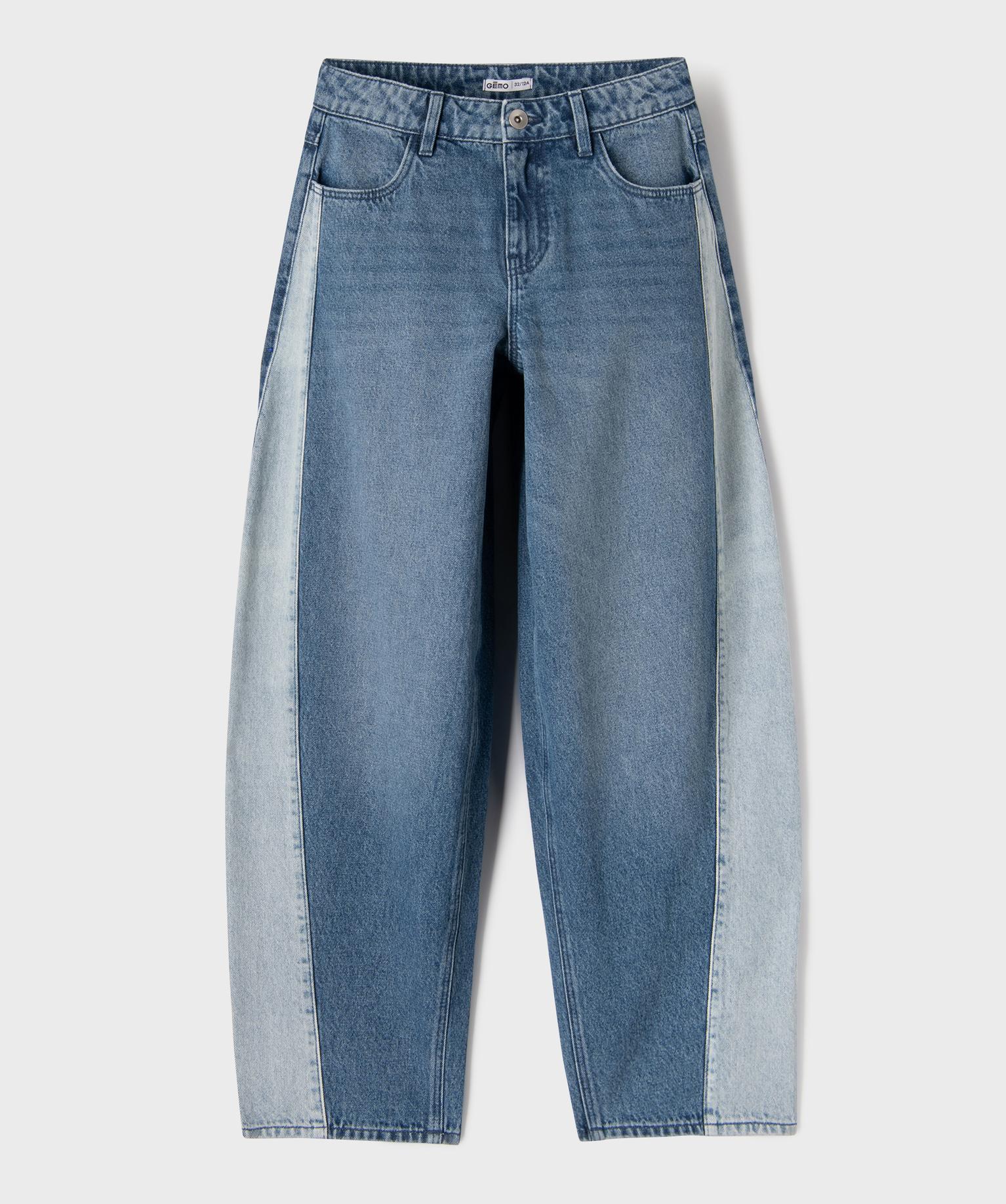 Jean Barrel bicolore avec taille ajustable fille - 14A/XS - bleu standard - GEMO