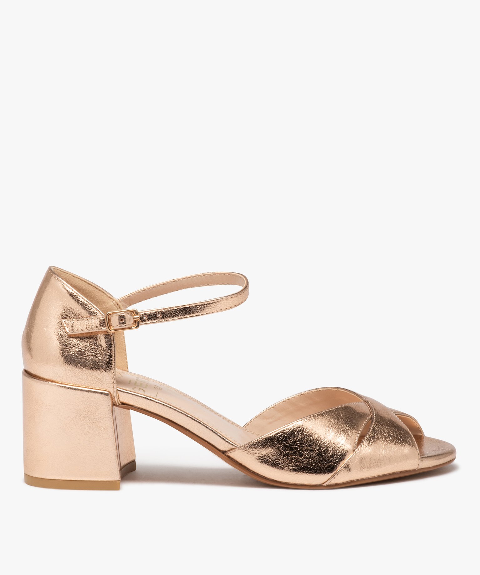 Sandales femme à talon carré et larges brides croisées effet métallisé - 41 - rose - GEMO