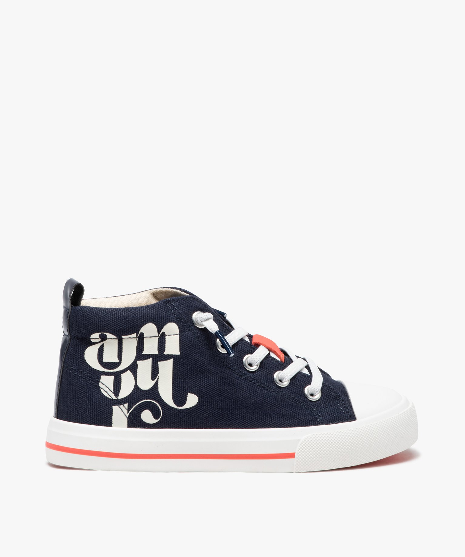 Baskets fille en toile montante dessus uni à lacets élastiques - 33 - marine - GEMO
