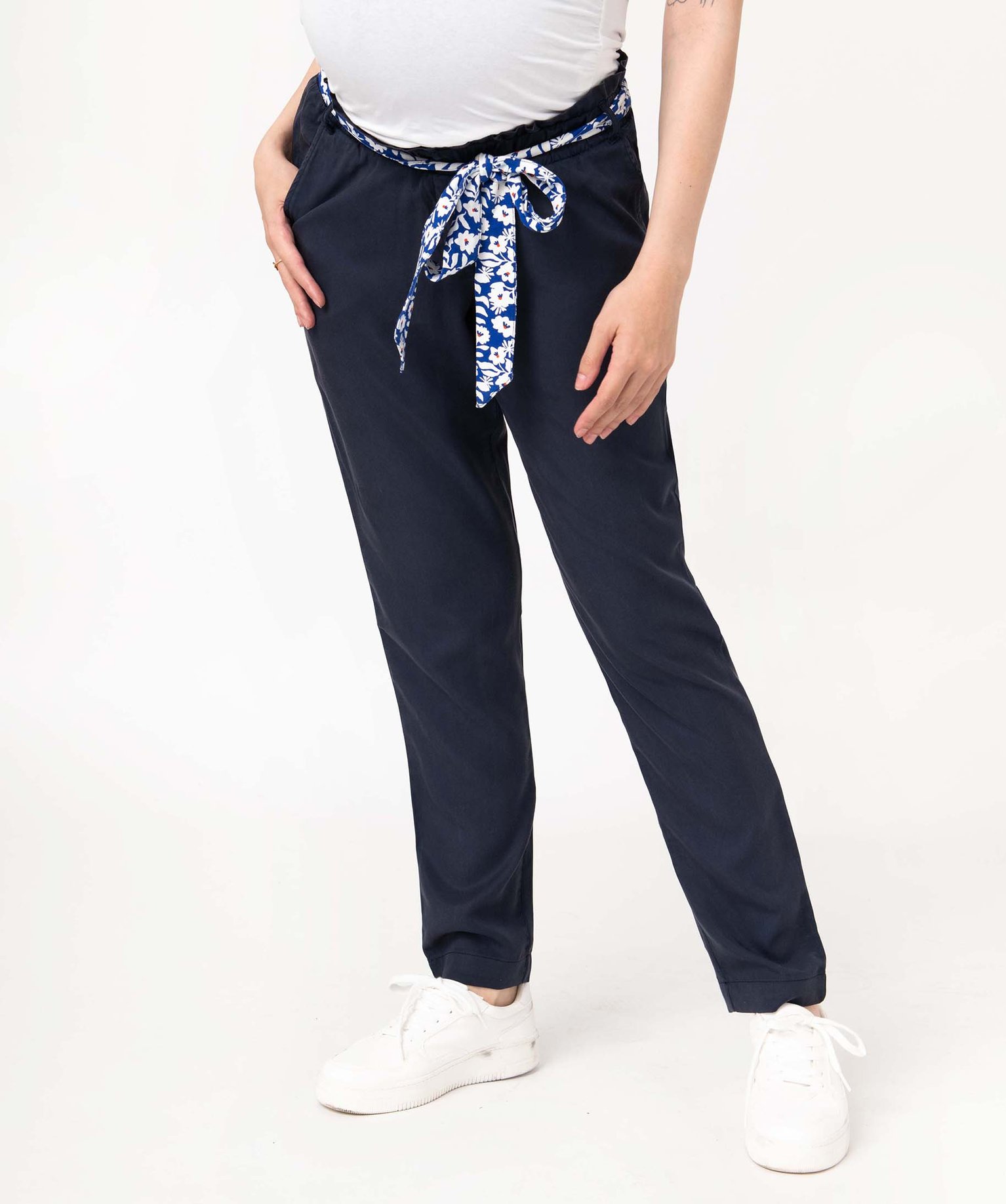 Pantalon de grossesse avec bandeau bas coupe carotte - 38 - bleu - GEMO