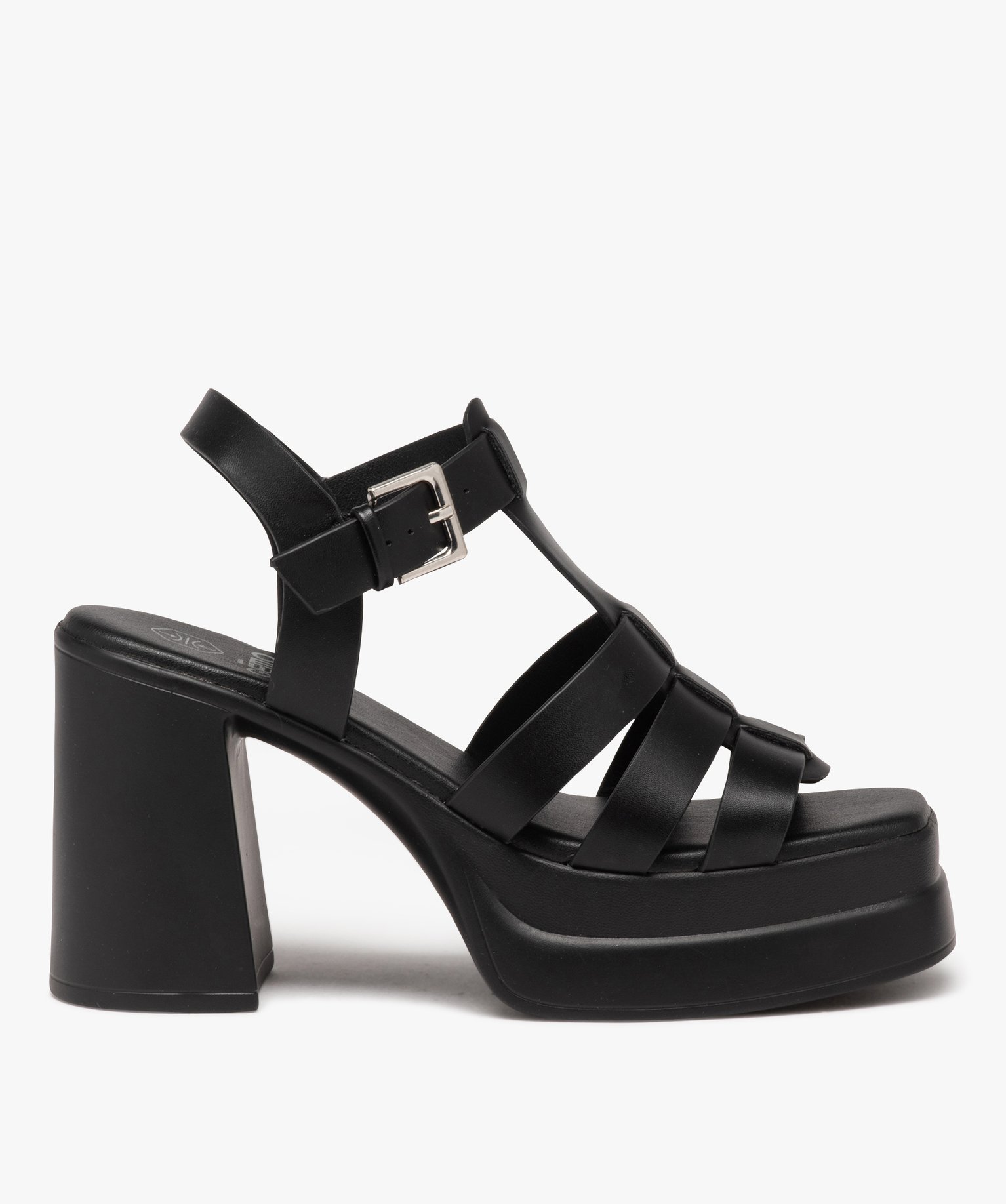 Sandales femme unies à talon haut carré et semelle plateforme avec bride à boucle - 41 - noir - GEMO