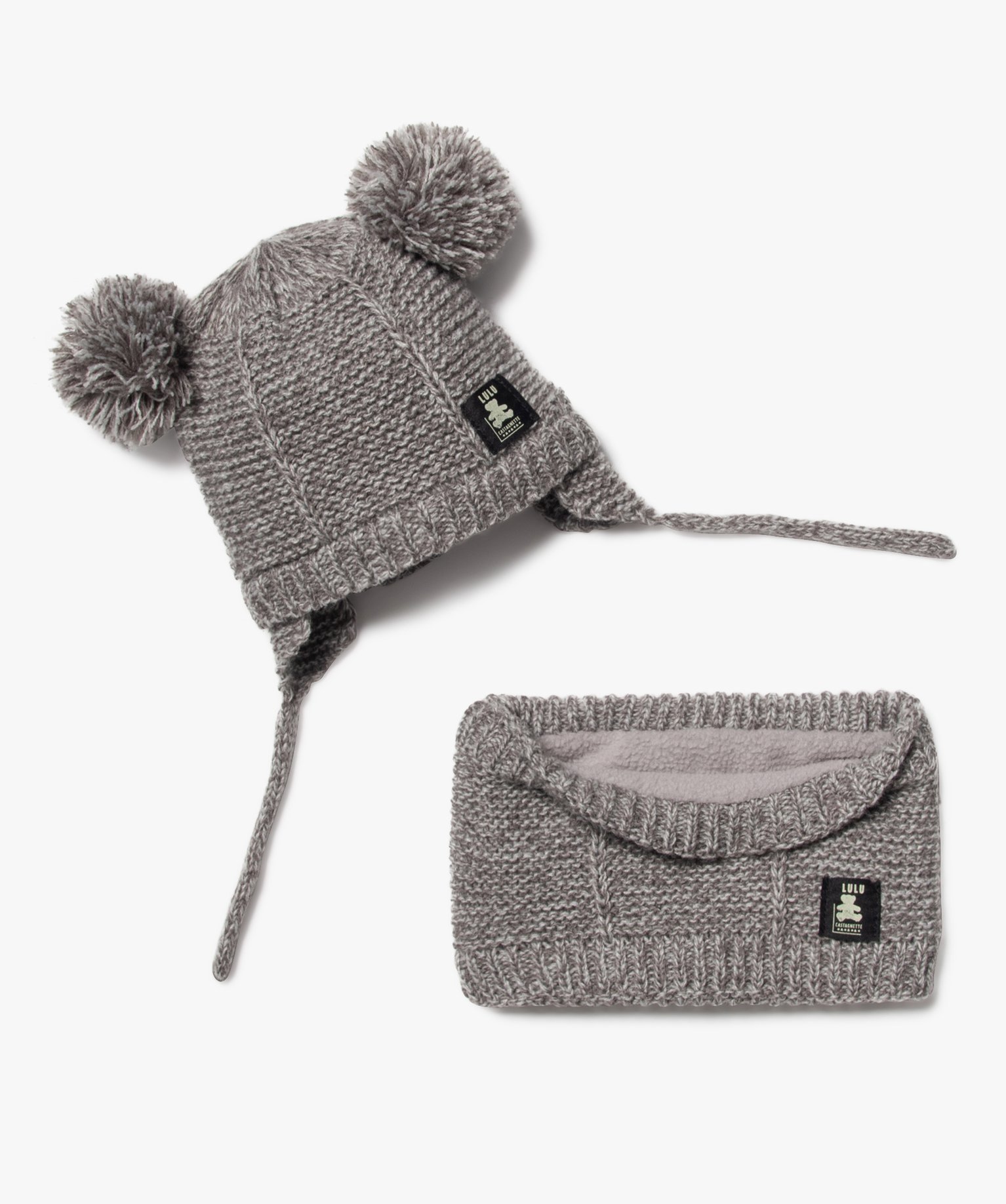 Ensemble hiver 2 pièces bébé bonnet et écharpe - LuluCastagnette - 3/6M - gris chine - LULUCASTAGNETTE