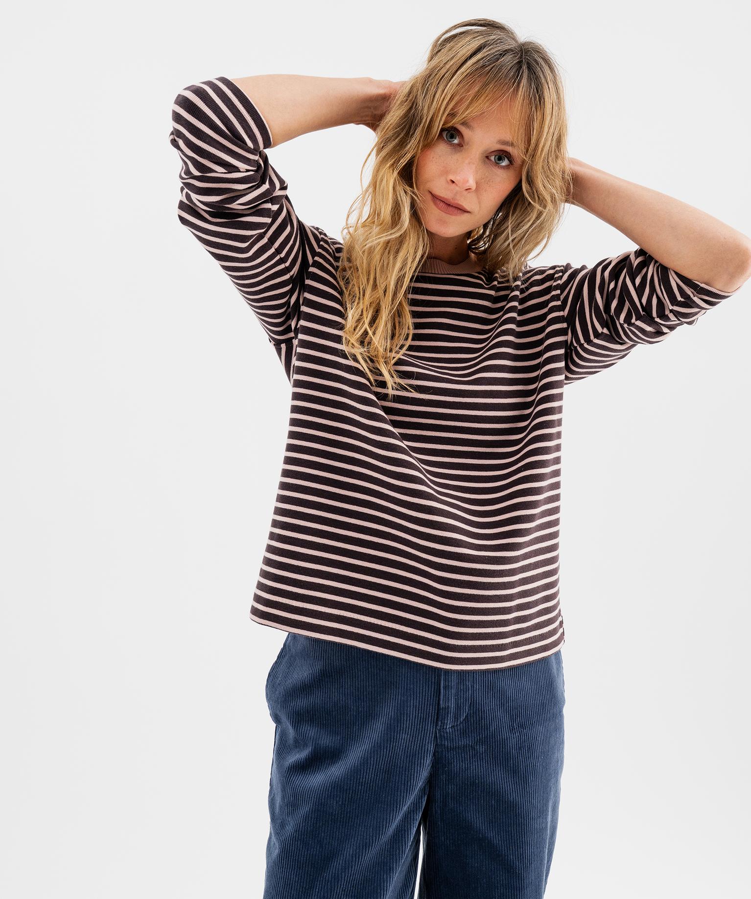 Tee-shirt rayé col rond femme - 36/S - marron fonce - GEMO