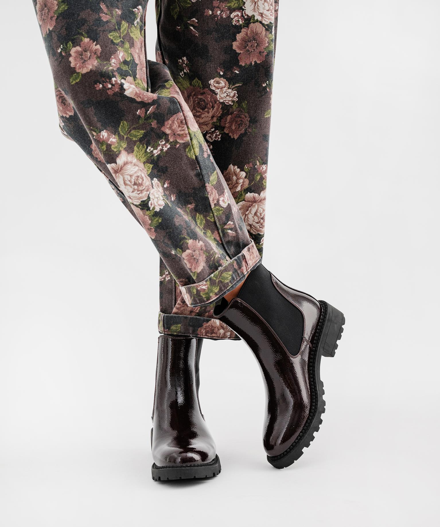 Boots femme vernies style Chelsea à semelle crantée - 36 - rouge fonce - 5 MILES