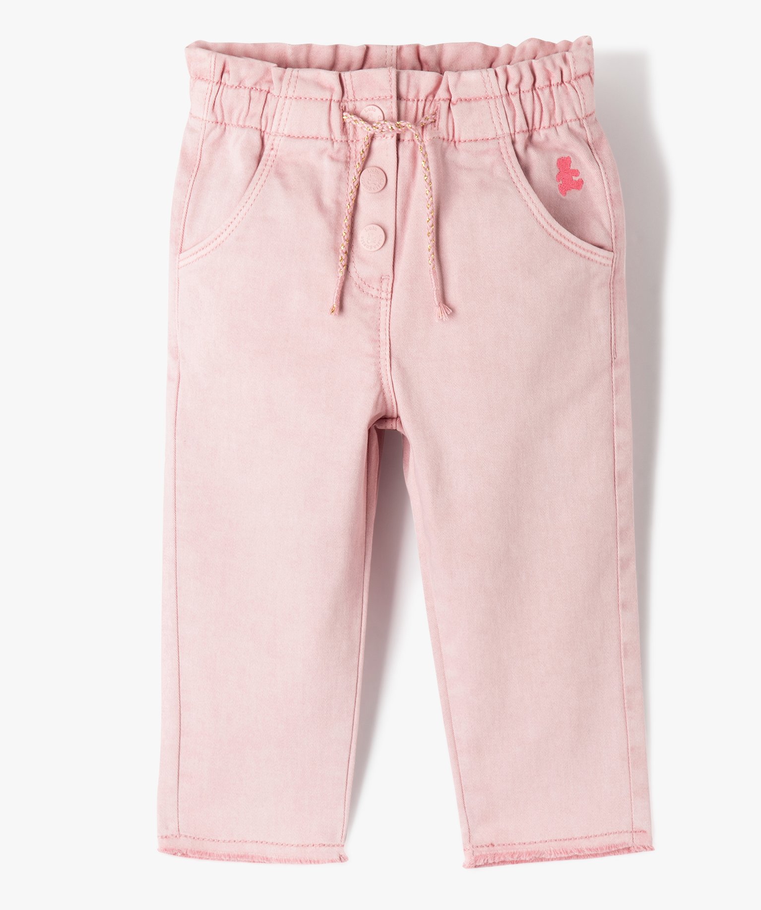 Pantalon en toile avec taille élastique bébé fille - LuluCastagnette - 3 - rose - LULUCASTAGNETTE