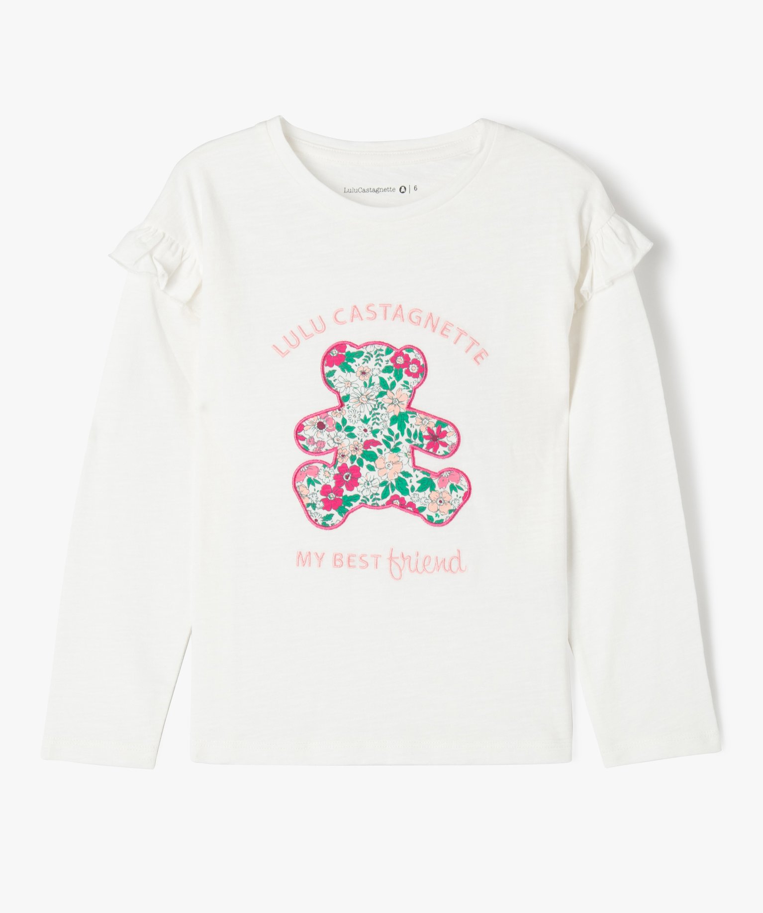 Tee-shirt à manches longues avec motif brodé fille - LuluCastagnette - 8 - ecru - LULU G4G