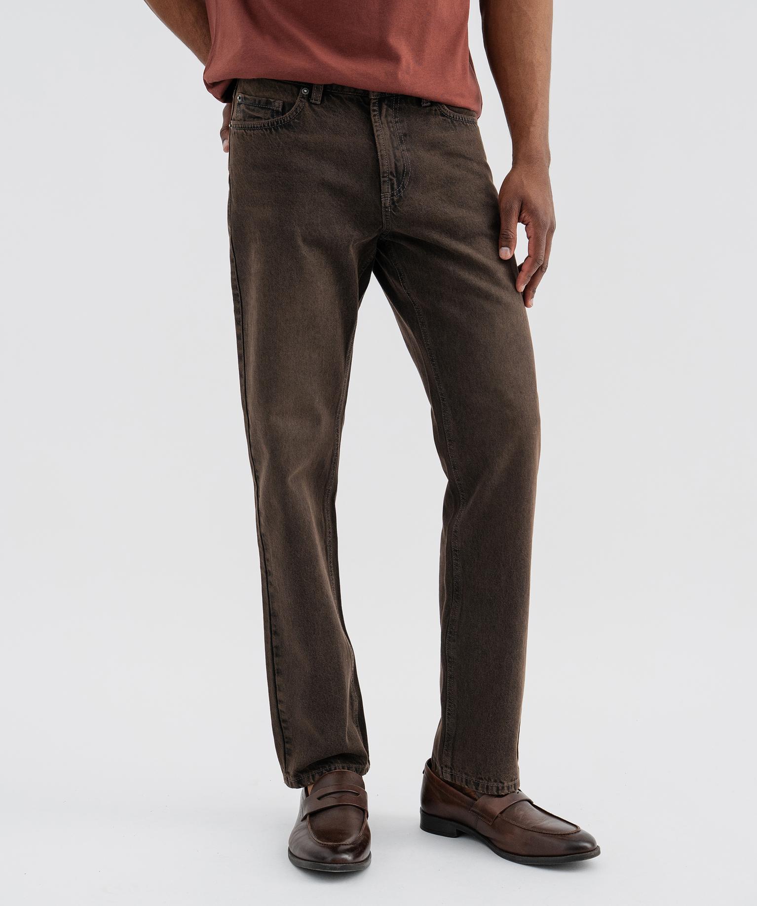 Jean regular en denim de coton au coloris unique homme - 36/S - marron standard - GEMO