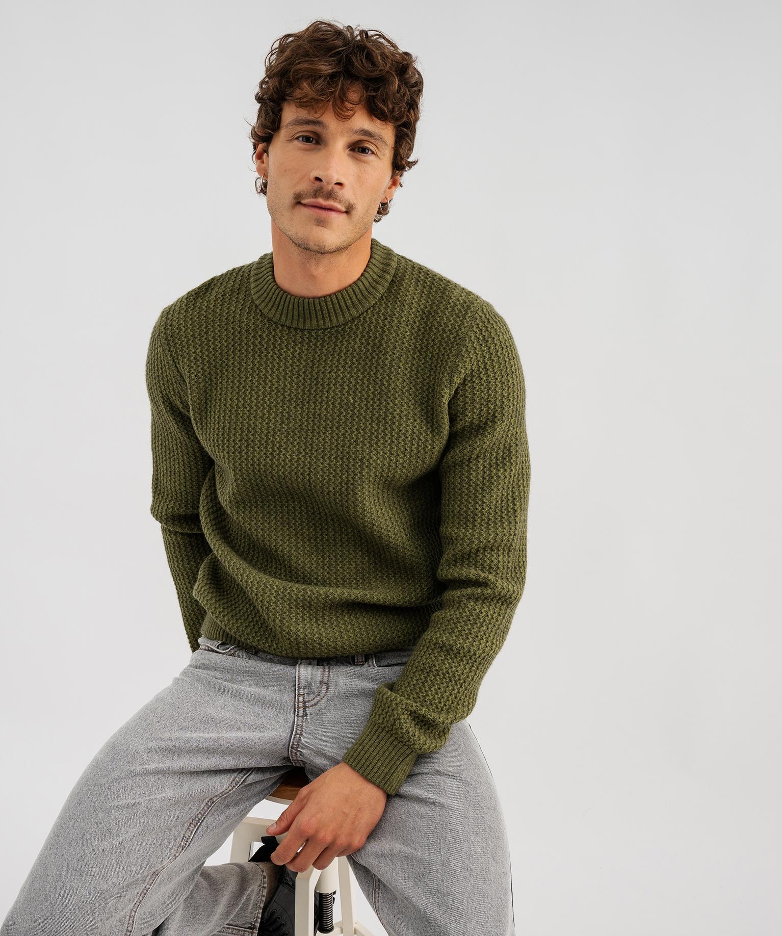 Pull en maille fantaisie moelleuse homme - 50-52/XXL - kaki - GEMO
