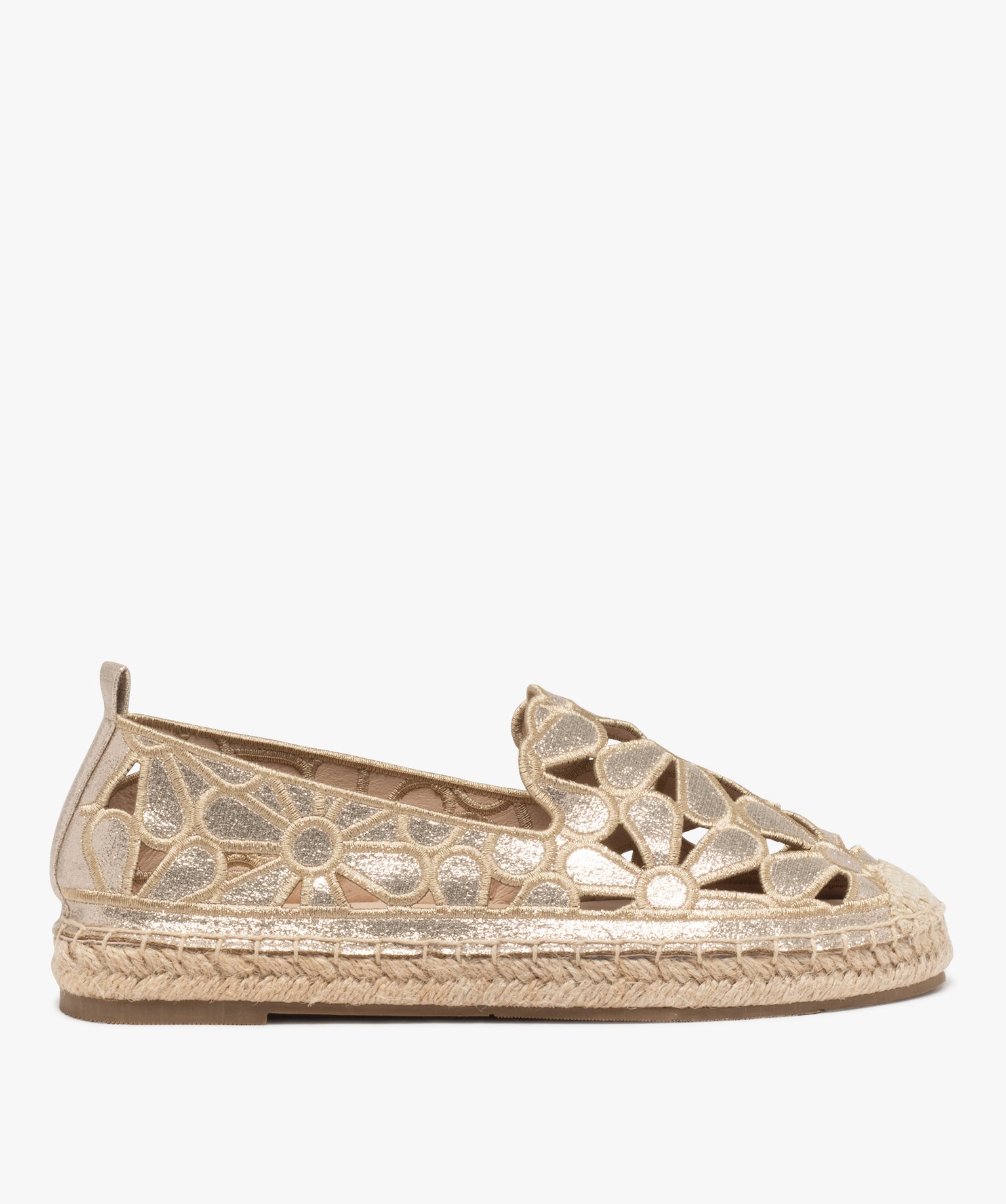 Espadrilles en toile fleurie ajourée et pailletée femme - 37 - or - GEMO