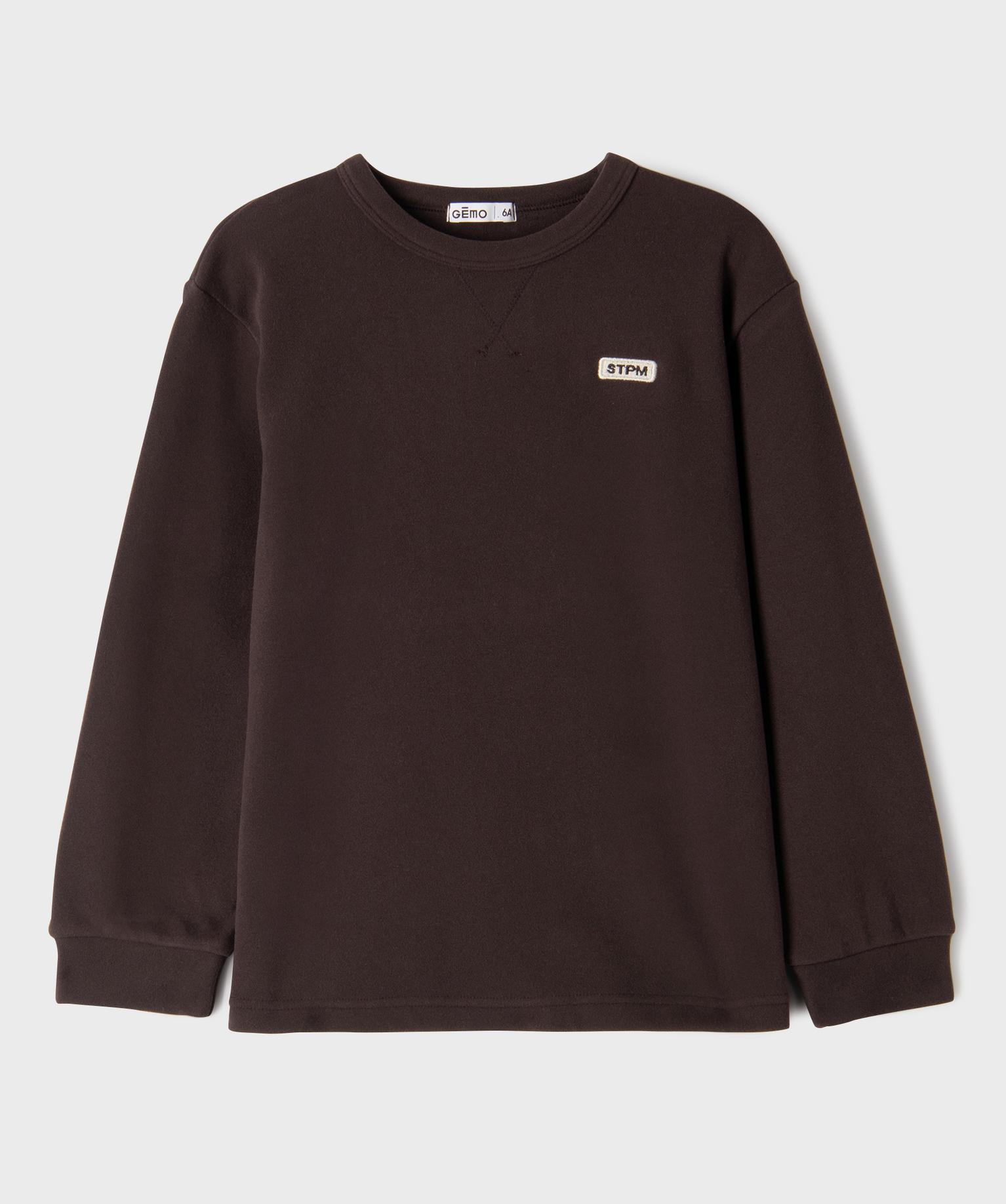 Tee-shirt manches longues chaud en maille polaire garçon - 5A - marron fonce - GEMO