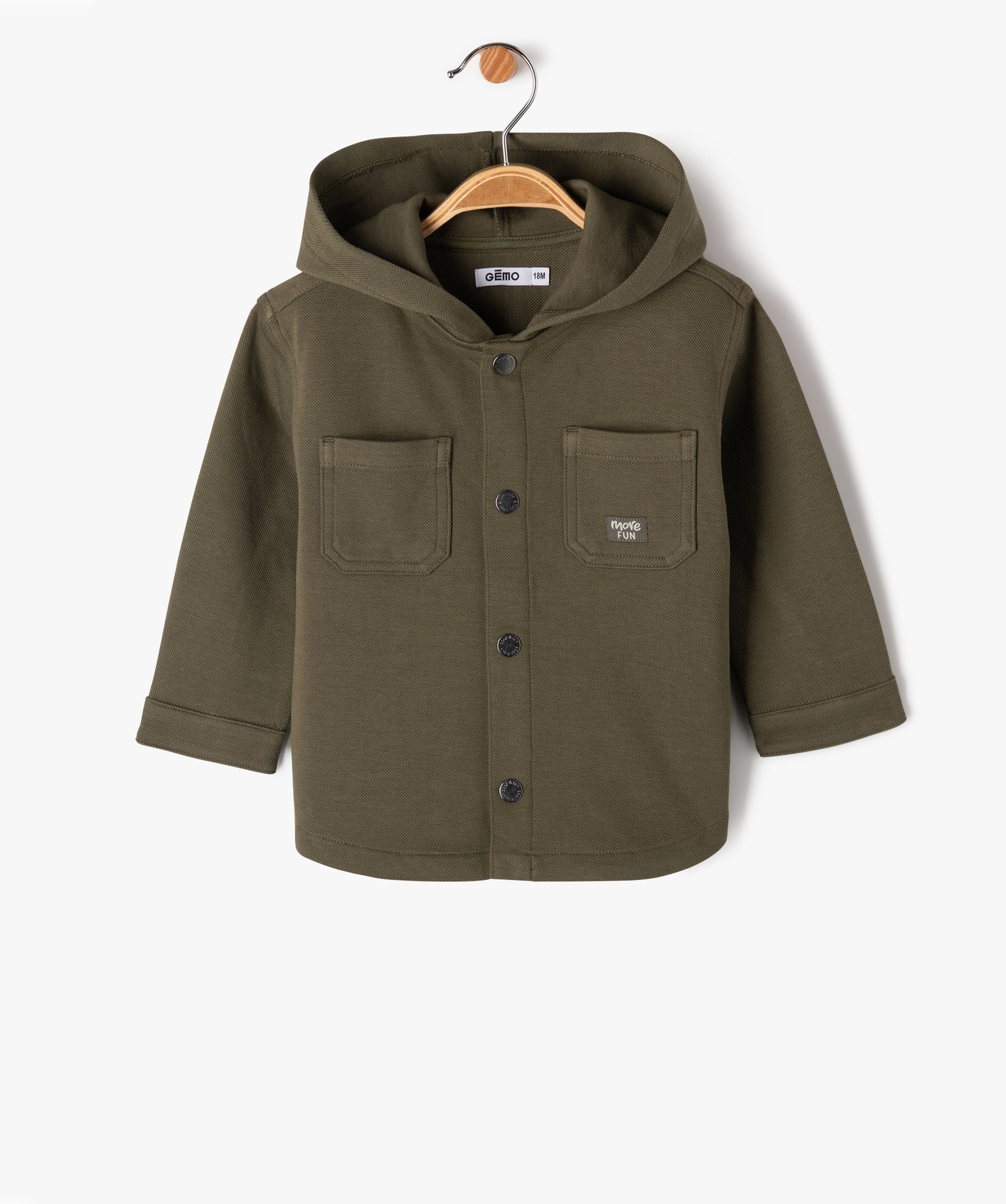 Chemise à capuche en coton piqué bébé garçon - 24M - kaki - GEMO