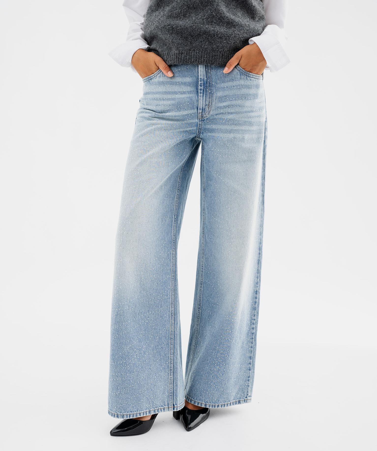 Jean Wide leg strass femme - 38-40/M - bleu clair - GEMO