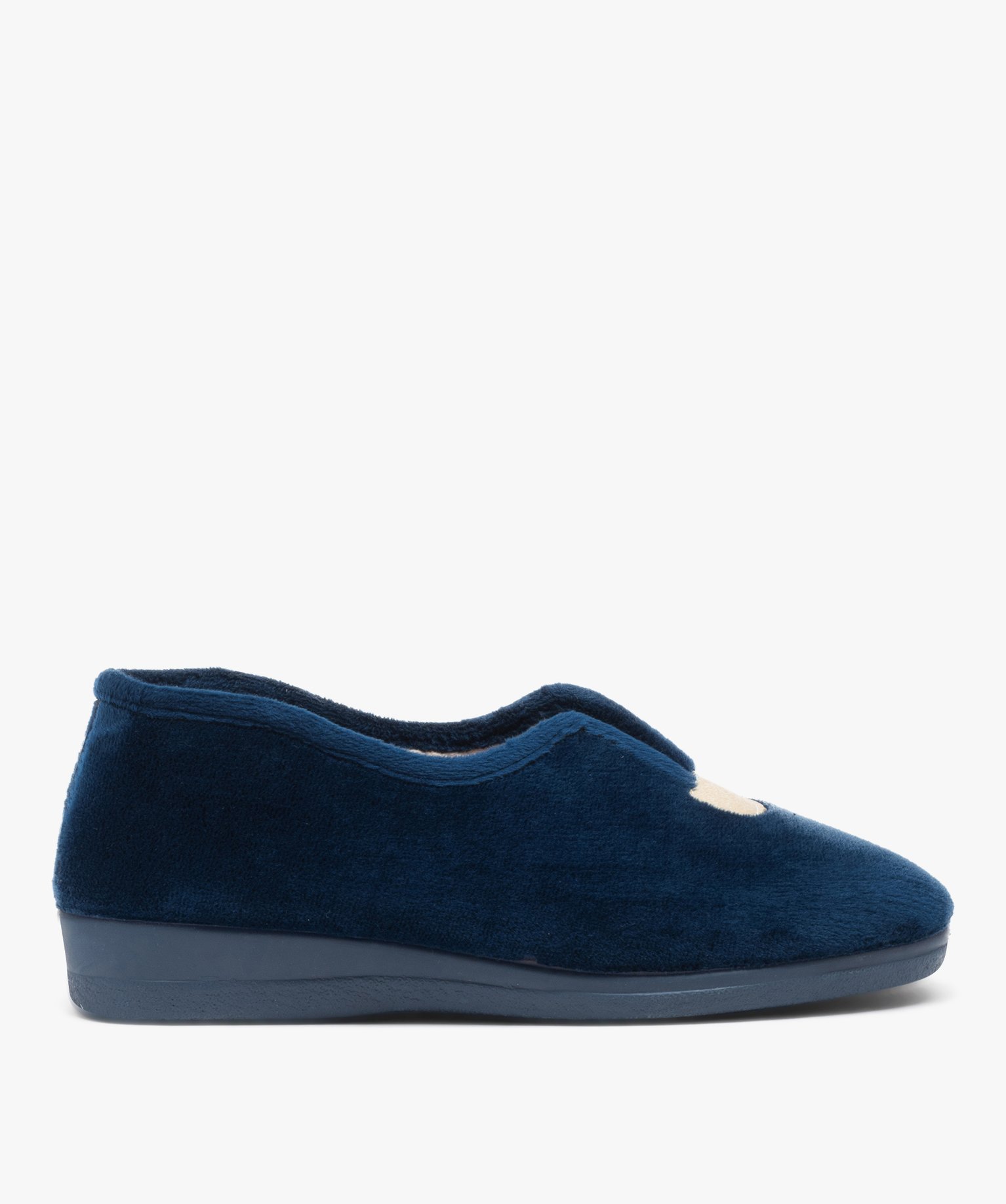 Chaussons femme pantoufles en velours uni à semelle compensée - 37 - marine - GEMO