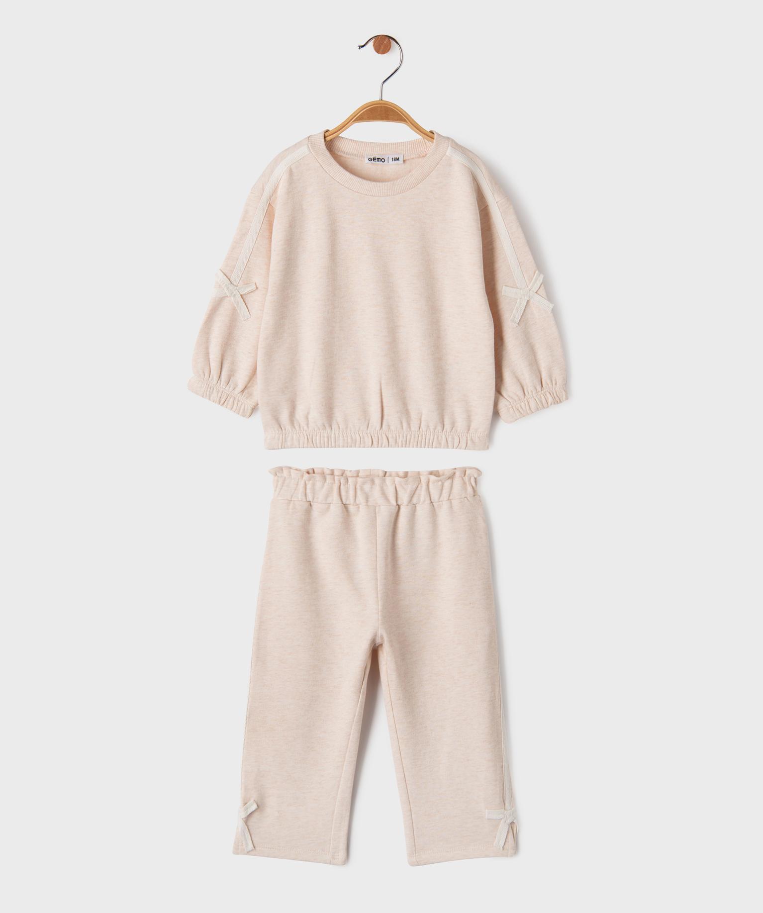 Ensemble 2 pièces sweat + pantalon de jogging bébé fille - 24M - beige chine - GEMO