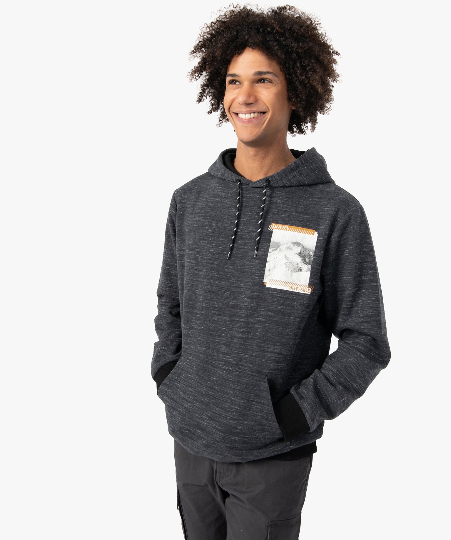 Sweat homme à capuche aspect chiné - XXXL - gris - GEMO