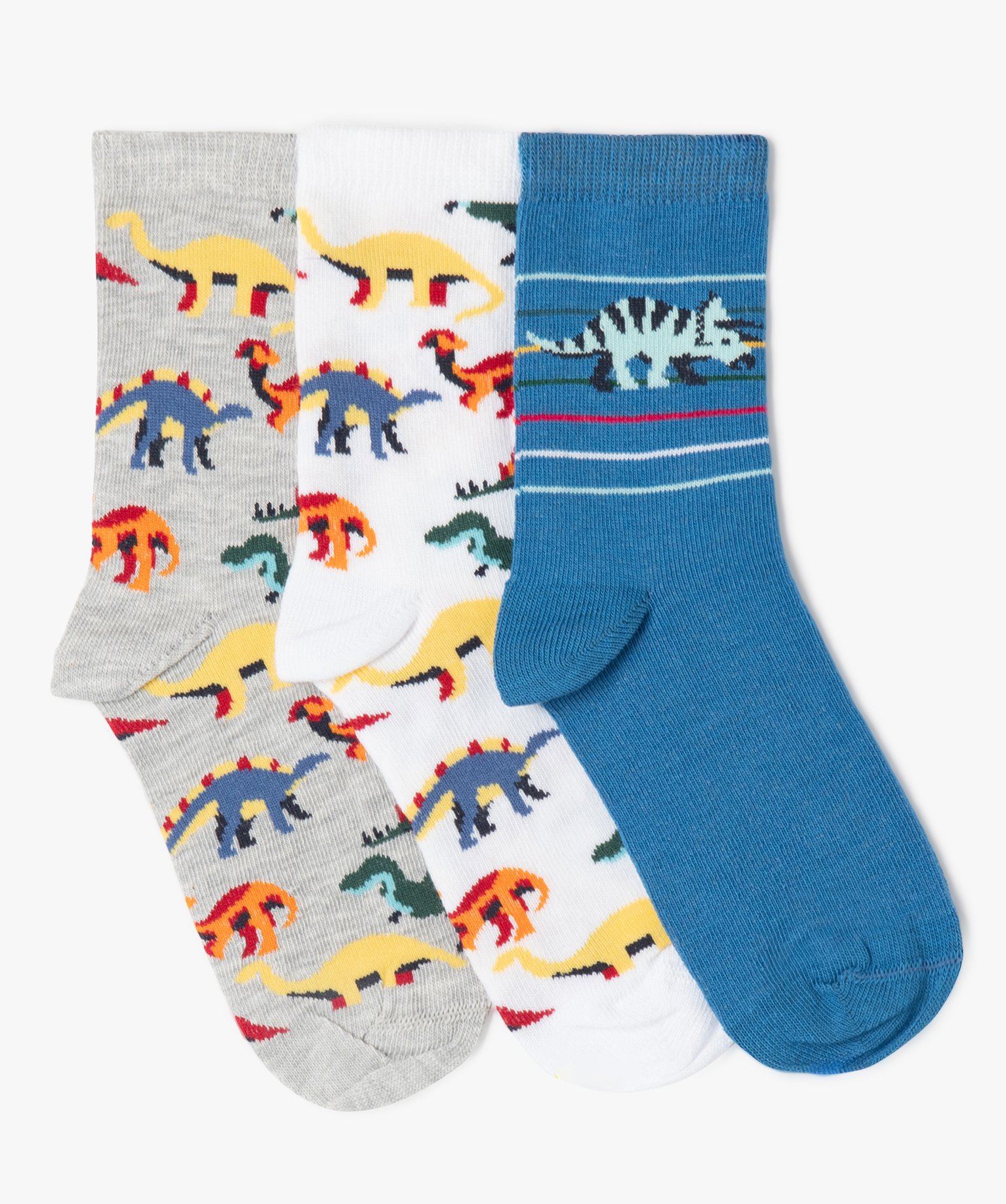 Chaussettes tige haute motifs dinosaures garçon (lot de 3) - 27/30 - blanc standard - GEMO