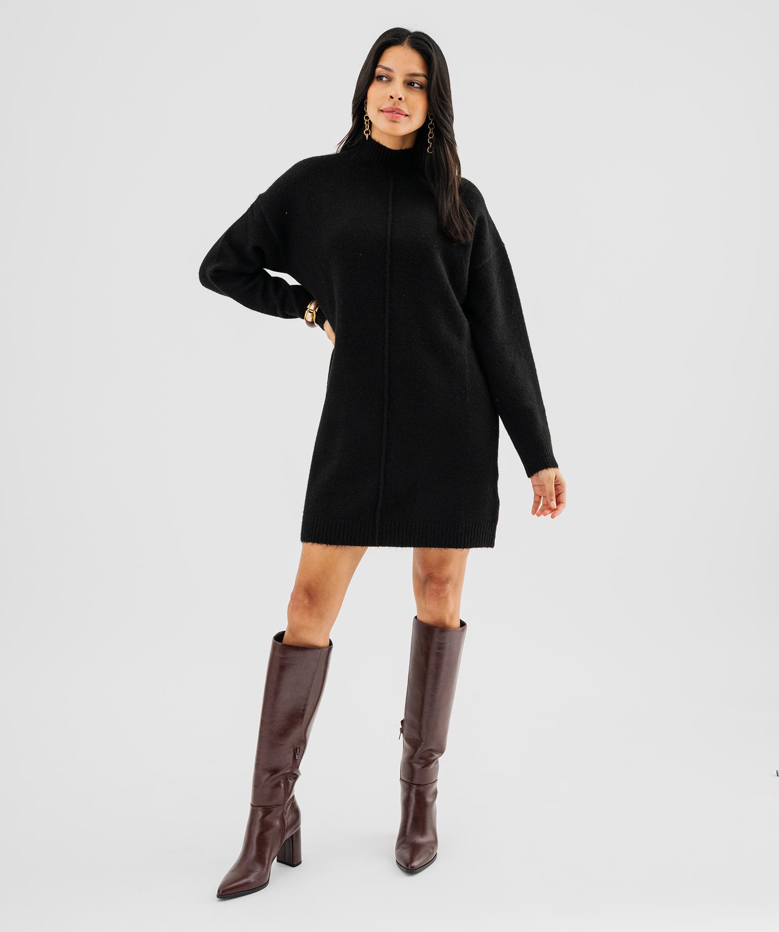 Robe pull avec col montant femme - 38-40/M - noir standard - GEMO