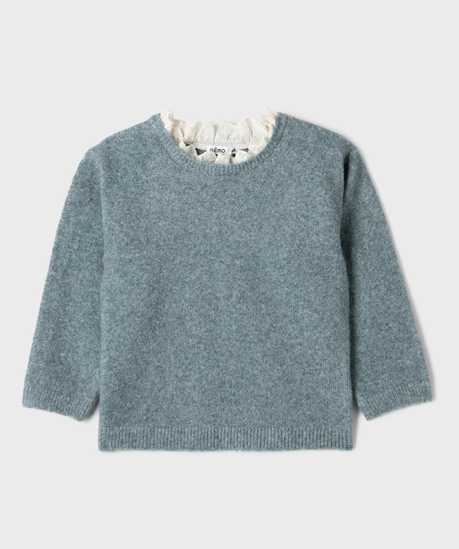 Pull effet 2-en-1 à col victorien avec de la laine fille - 5A - bleu - GEMO