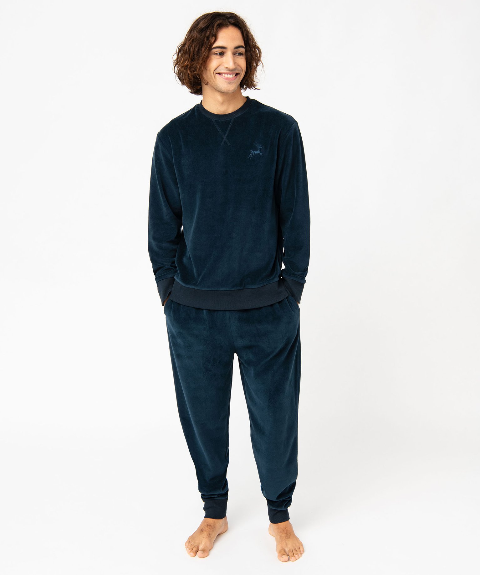 Pyjama Polaire 2 Pièces Pour Homme – Velours Chaud, Manches Longues, Col Rond, Pour L'hiver