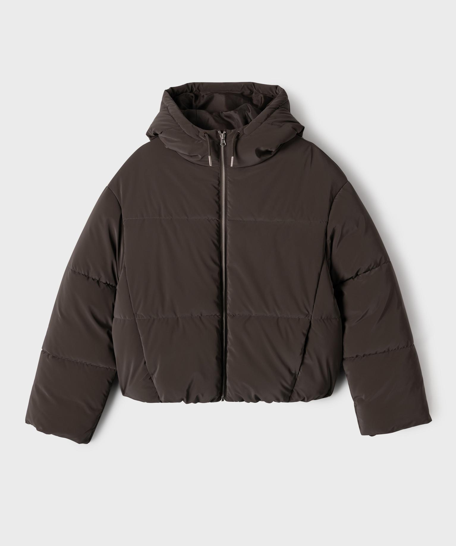 Doudoune à capuche en matière déperlante aspect velouté fille - 10A - marron fonce - GEMO