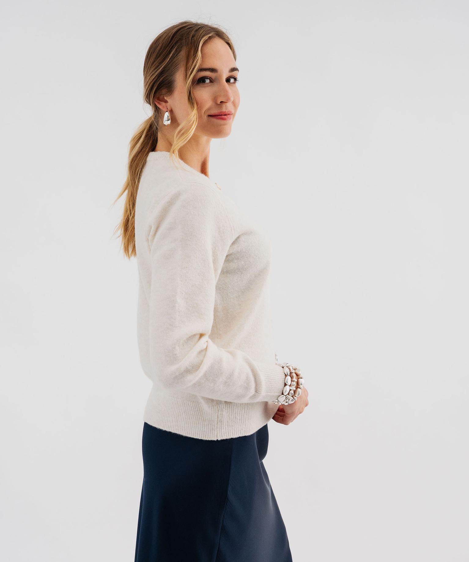 Gilet à col rond en maille fine femme - M - ecru - GEMO