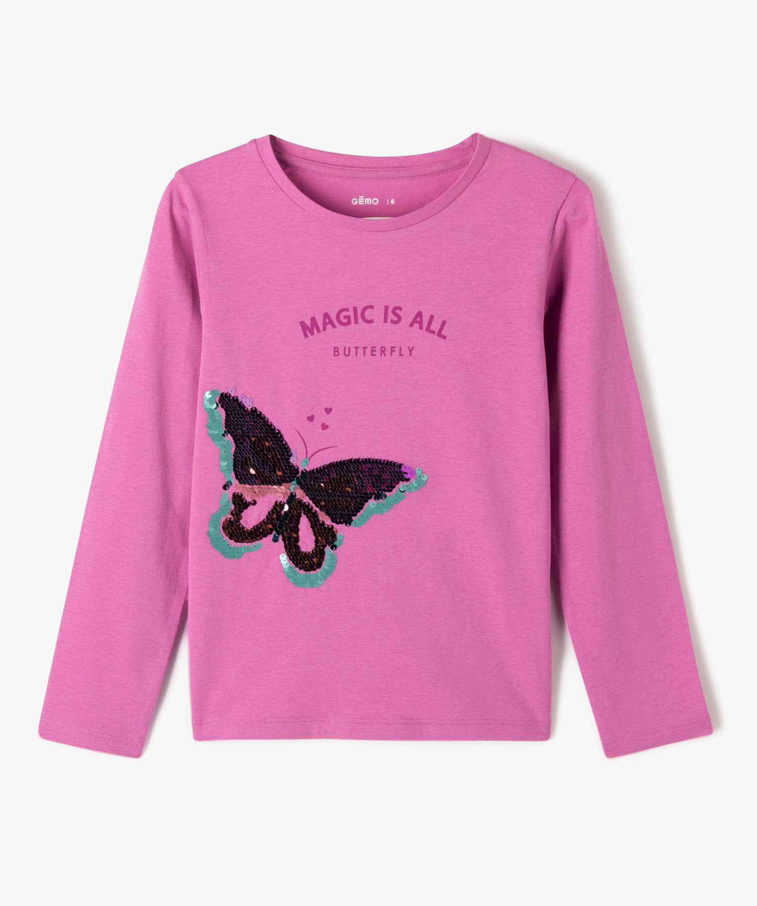 Tee-shirt à manches longues avec sequins réversibles fille - 4 - violet - GEMO