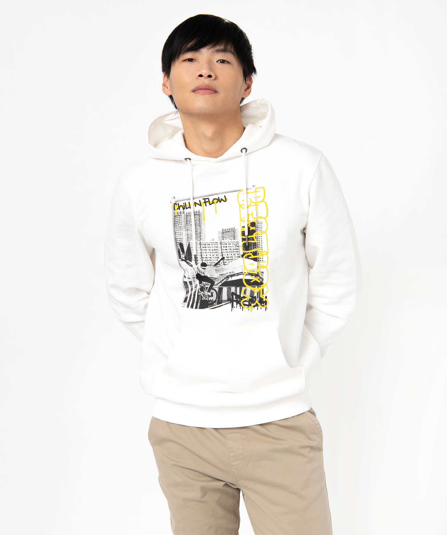 Sweat à capuche imprimé streetwear homme - XL - blanc - GEMO