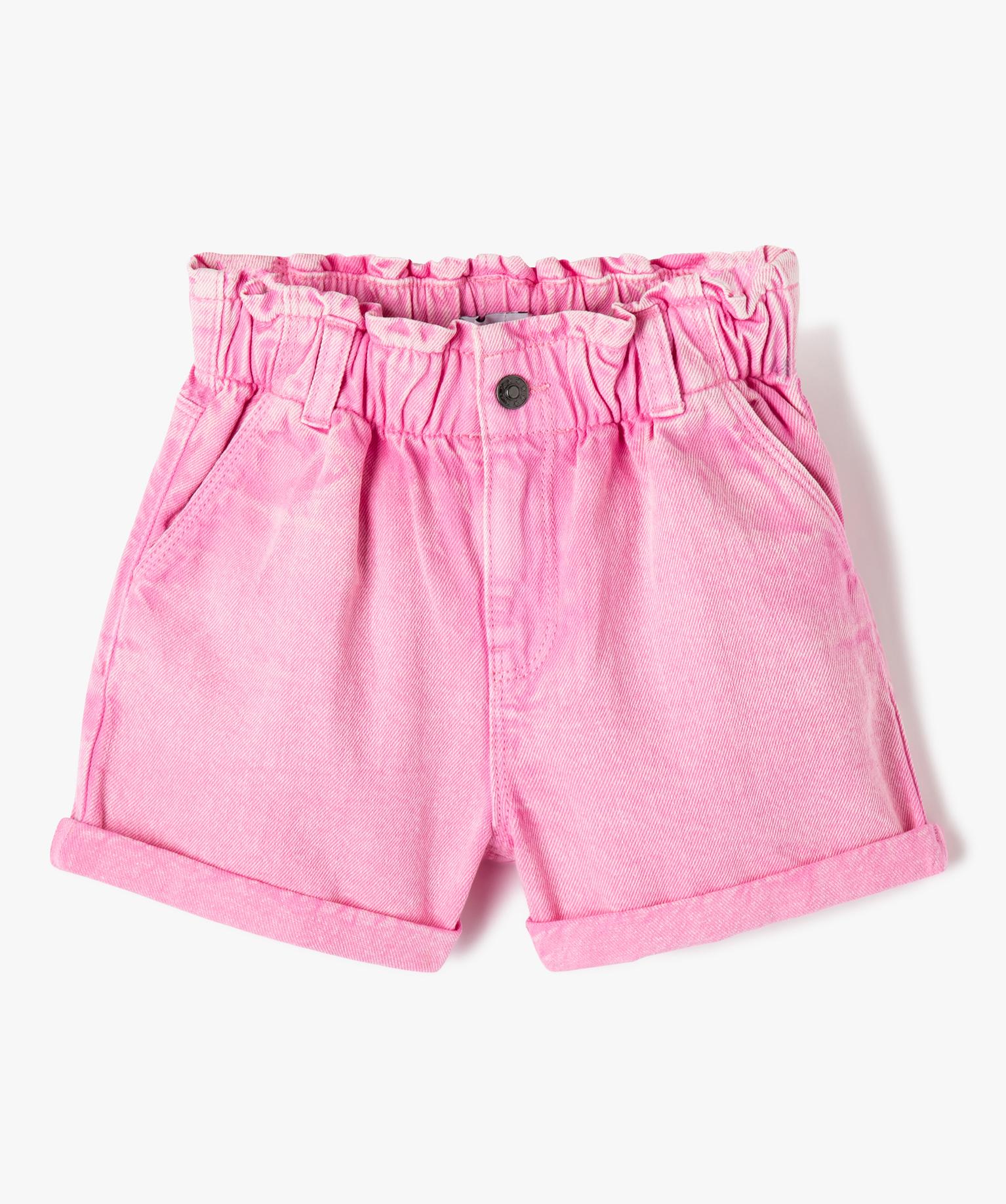 Short en jean coloré large et taille haute fille - 9A - rose standard - GEMO