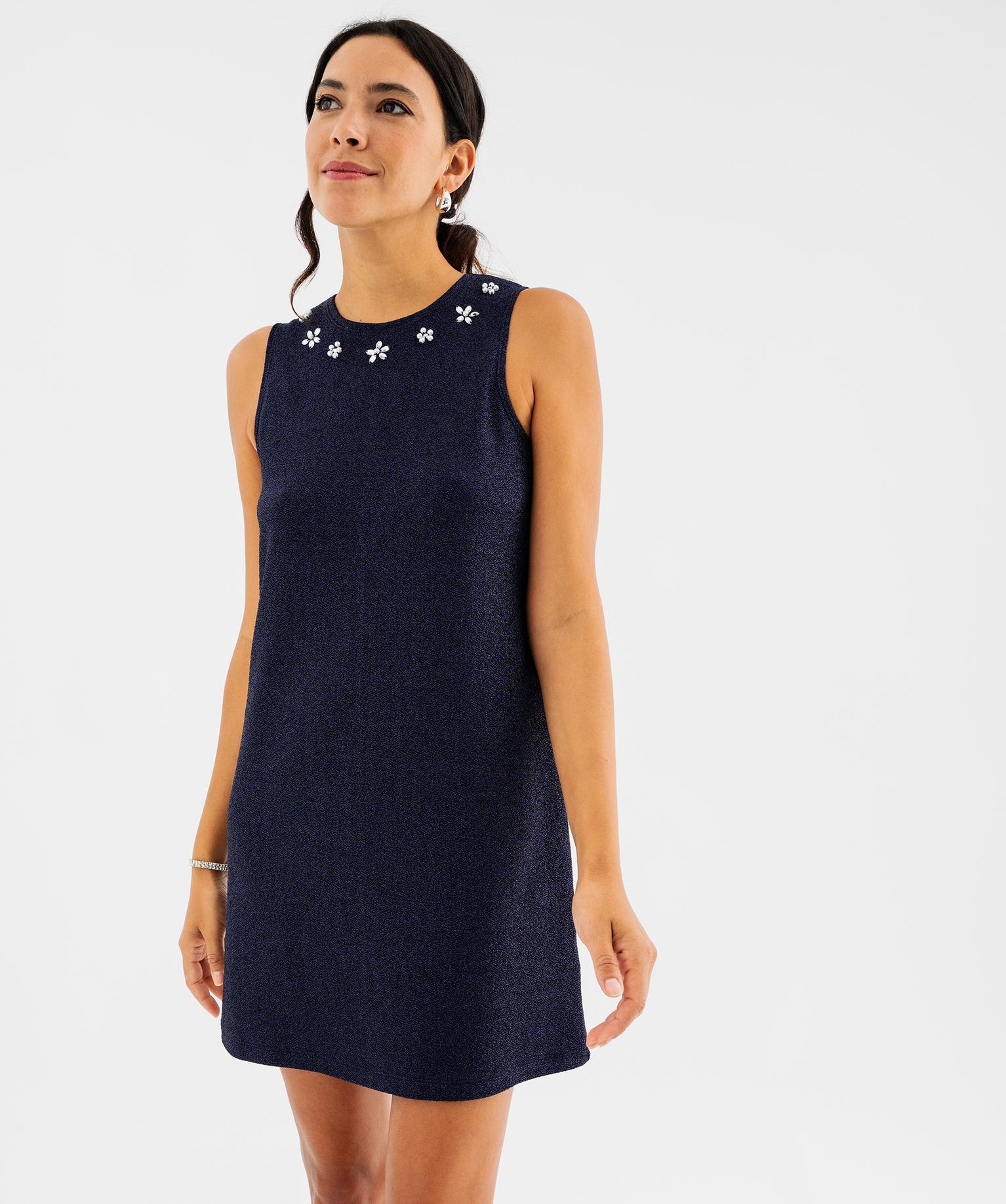 Robe courte scintillante femme - 42-44/L - bleu fonce - GEMO