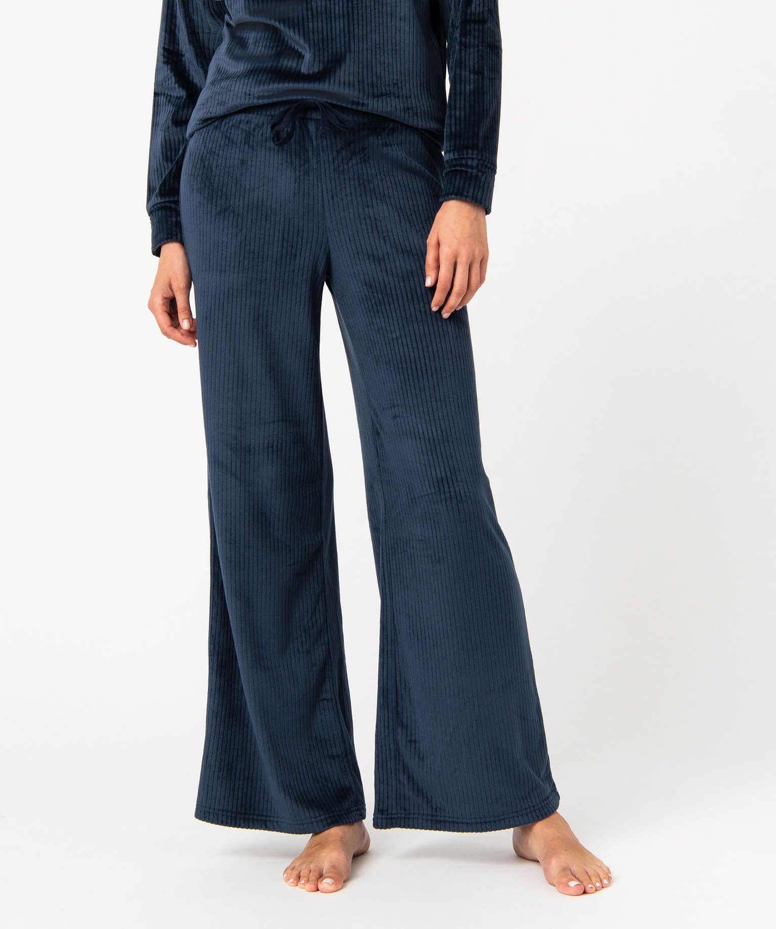 Pantalon de pyjama en velours côtelé femme - XS - bleu fonce - GEMO