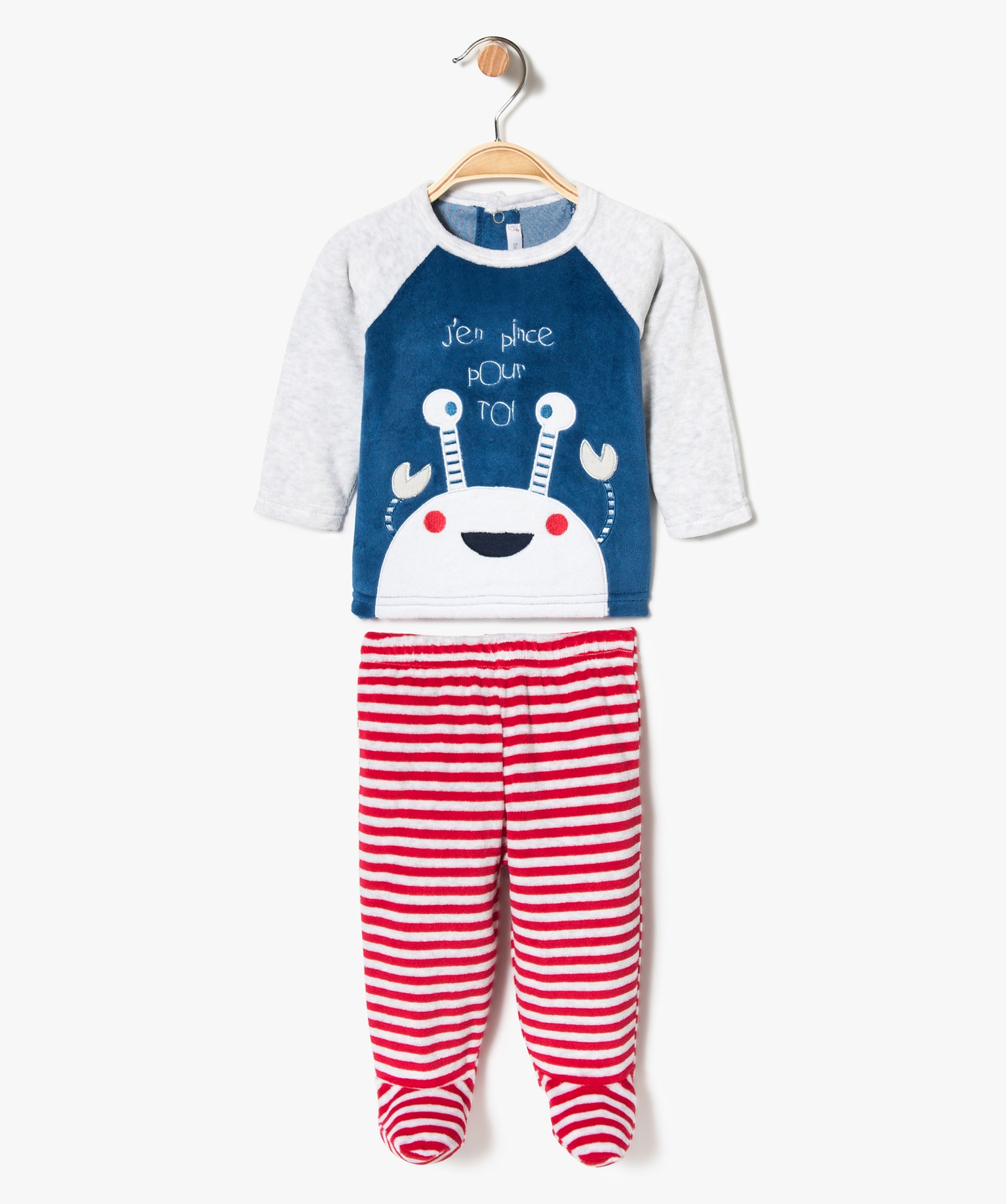 Pyjama Bebe 2 Pieces En Velours A Motif Monstre Gemo