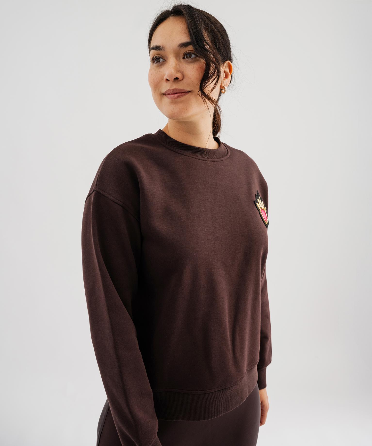Sweat avec col victorien amovible effet 2-en-1 femme - 38-40/M - marron fonce - GEMO