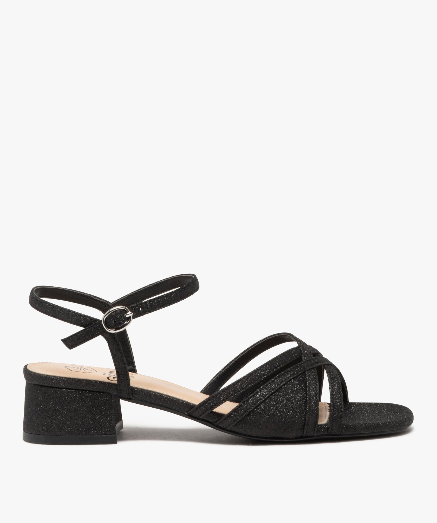 Sandales fille à talon carré pailletées et à fines brides - 36 - noir - GEMO