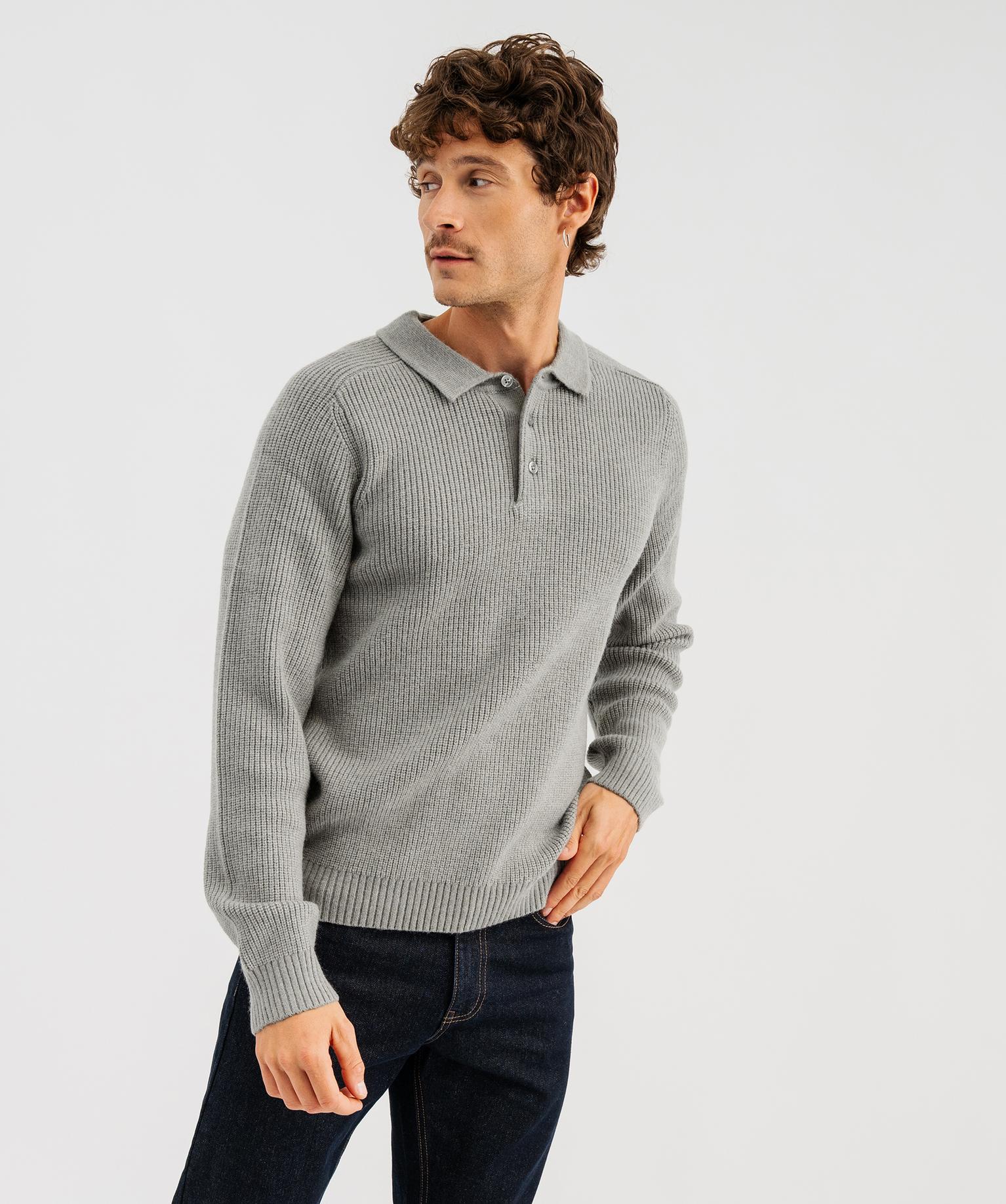 Pull col polo maille homme - 50-52/XXL - gris chine - GEMO