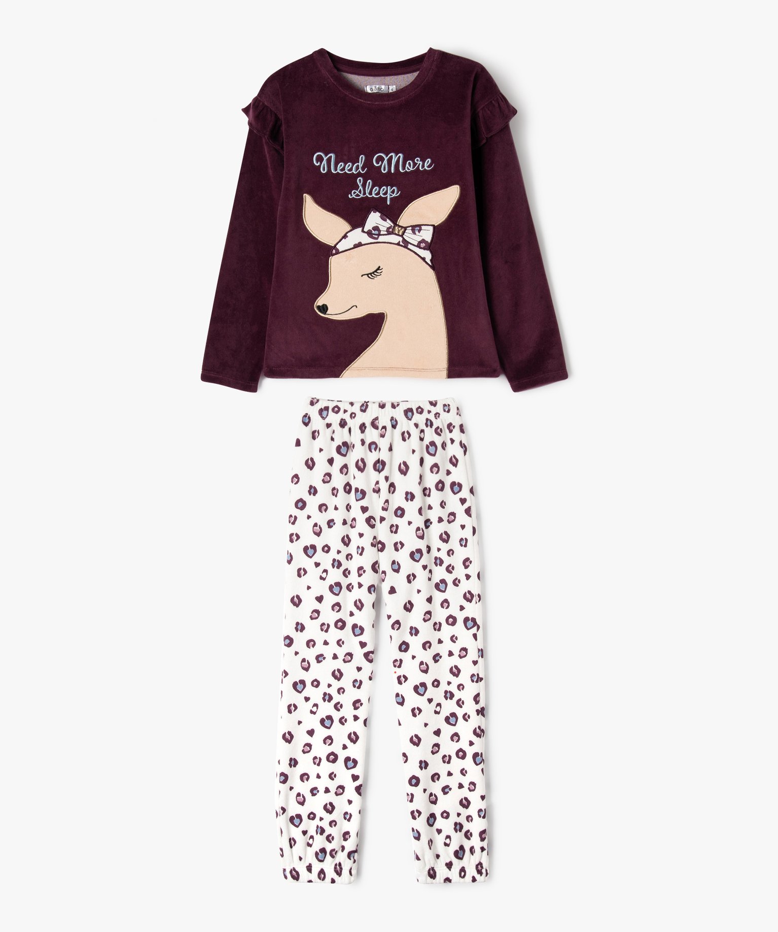 Pyjama en velours à motif biche avec petits volants fille - GEMO