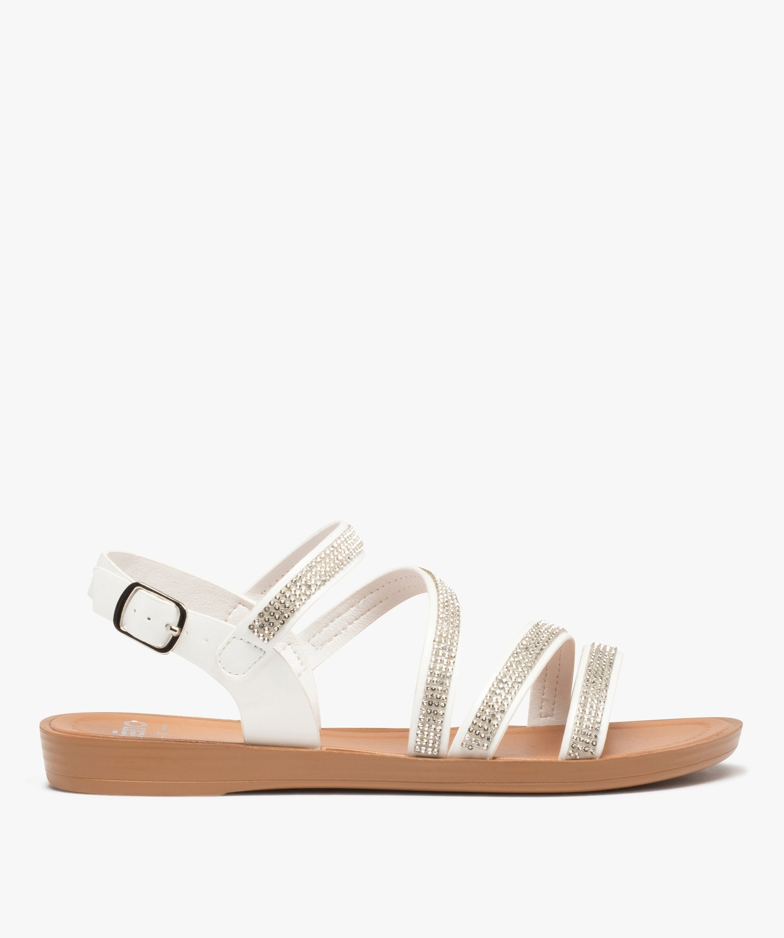 Sandales femme plates à brides strass unies - 37 - blanc - GEMO