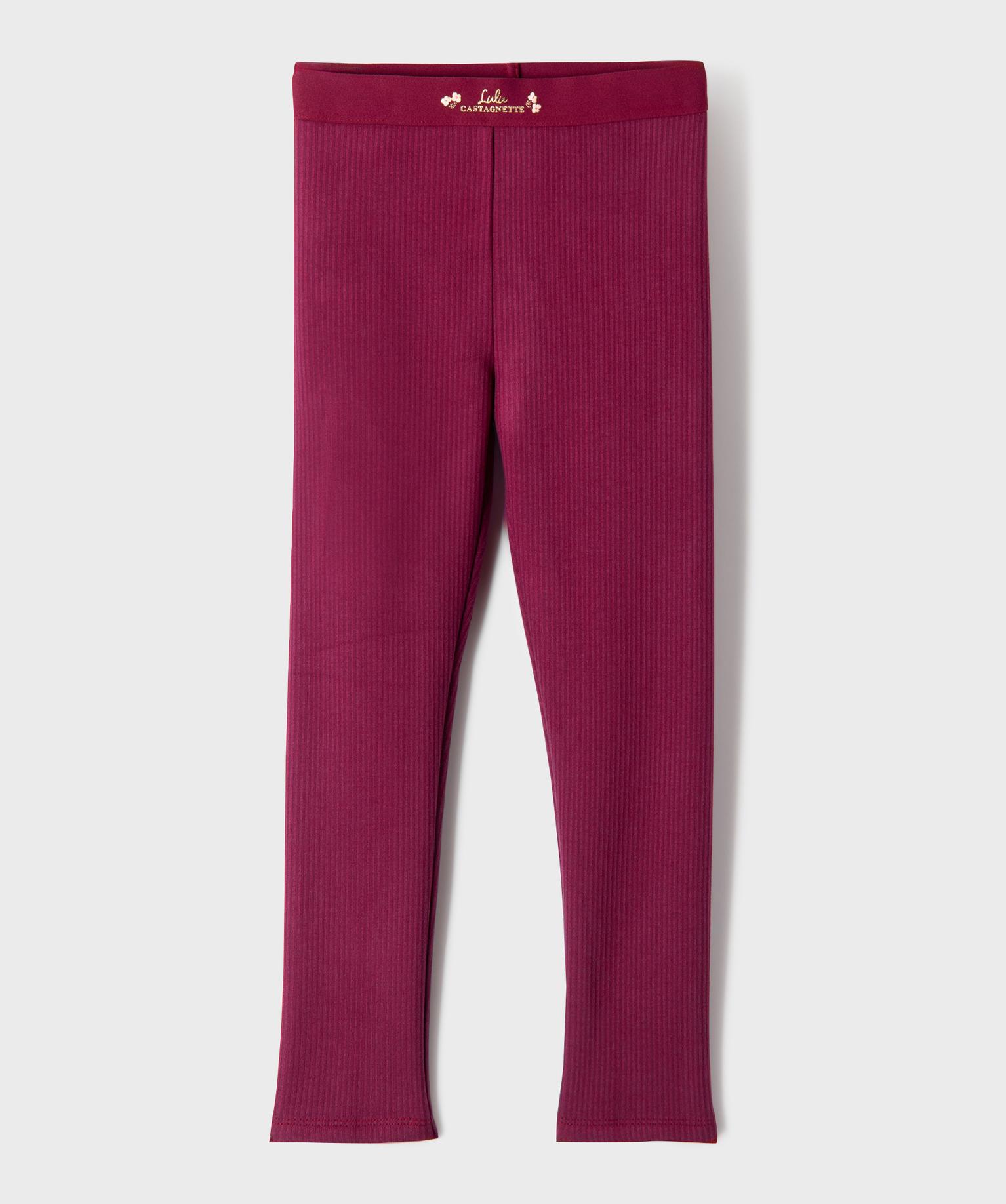 Legging en maille côtelée doublure chaude fille - LuluCastagnette - 9A - violet fonce - LULUCASTAGNETTE