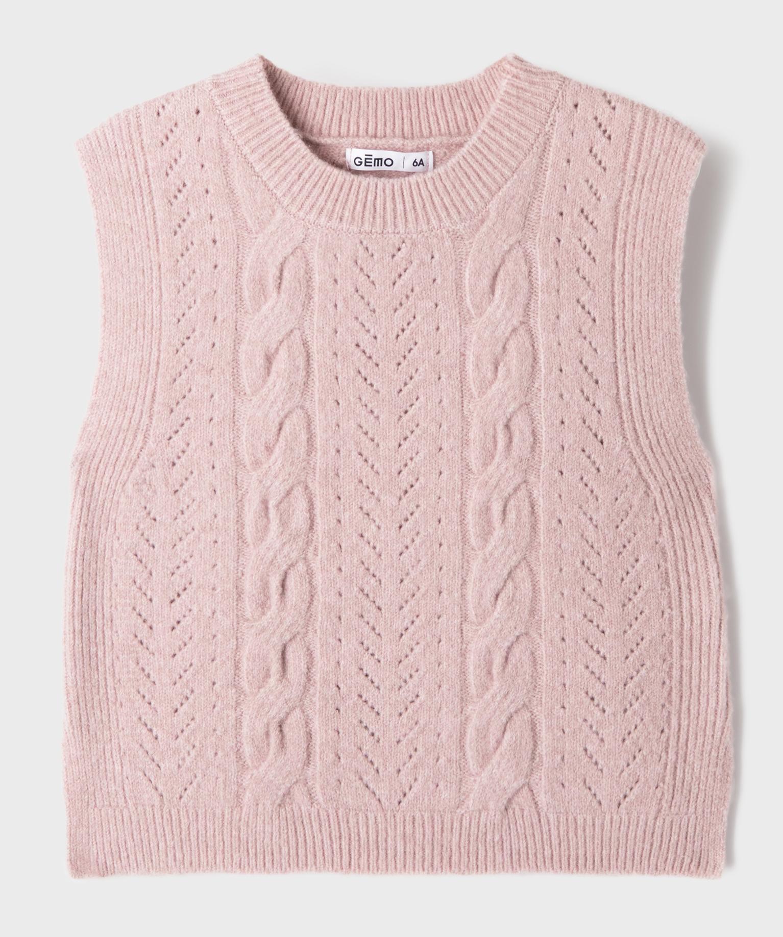 Pull sans manches en maille torsadée fille - 12A/XXS - rose clair - GEMO