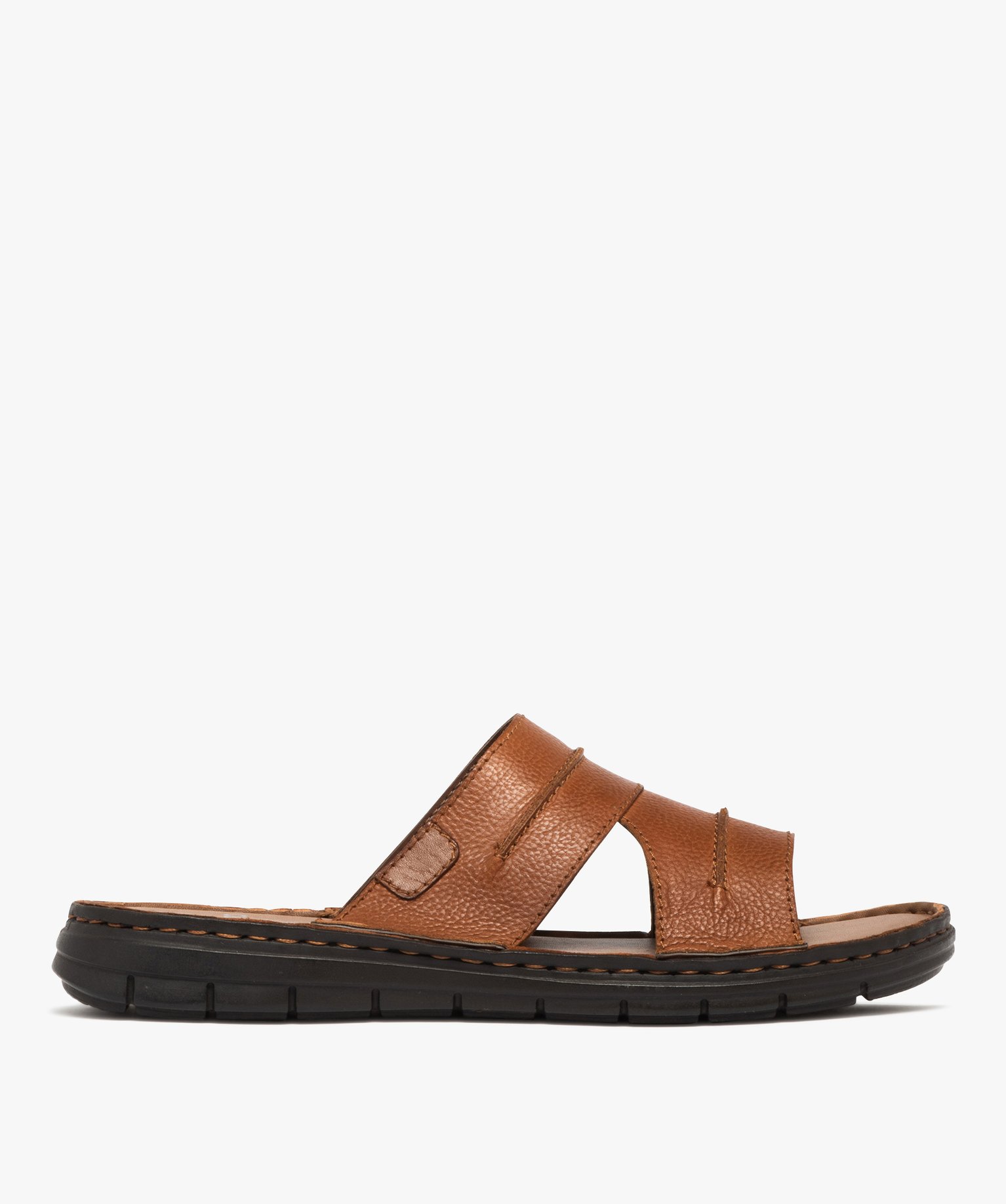 Mules homme à larges brides en cuir casual - 45 - camel - GEMO